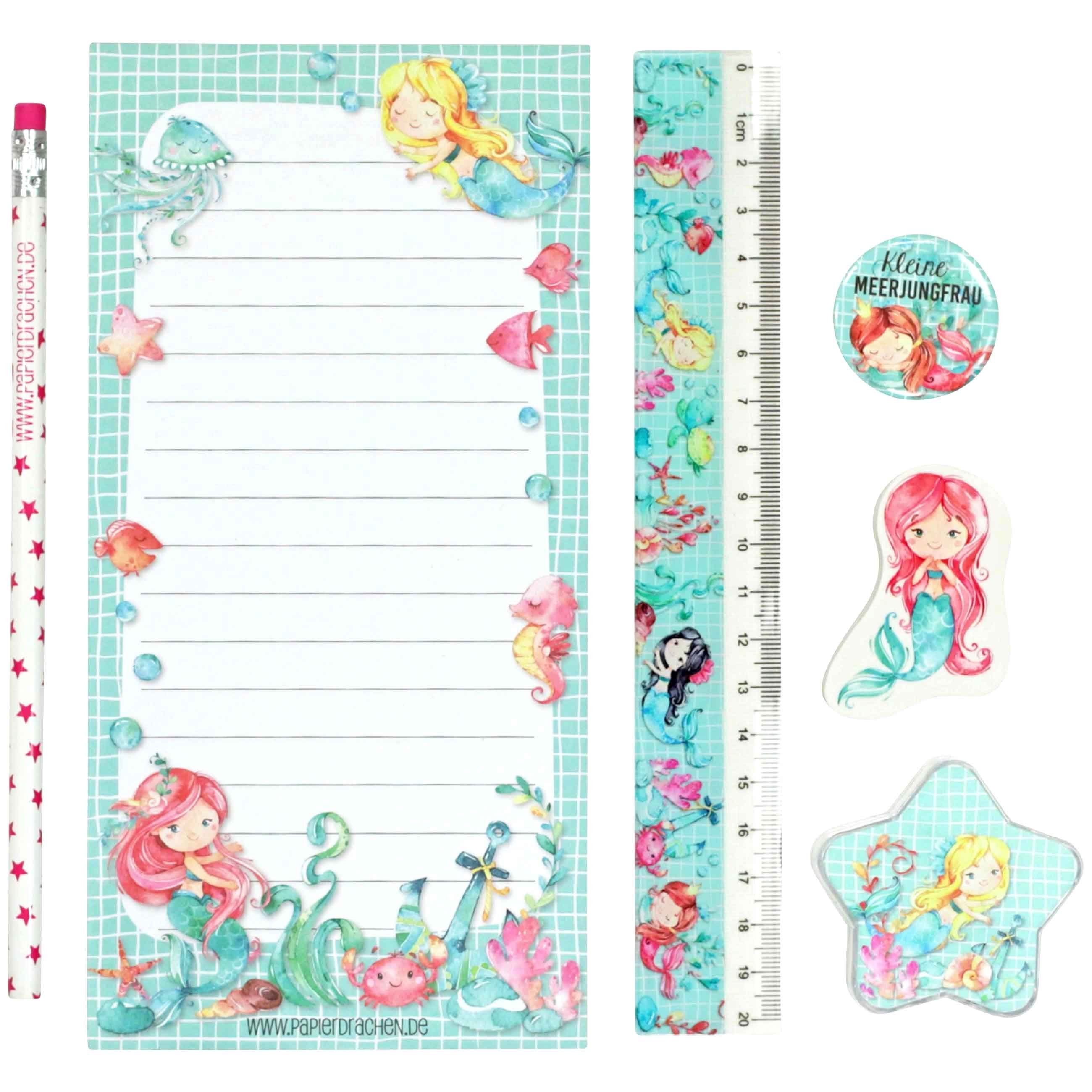 PAPIERDRACHEN Federmäppchen 6-teiliges Schreibset - Meerjungfrau