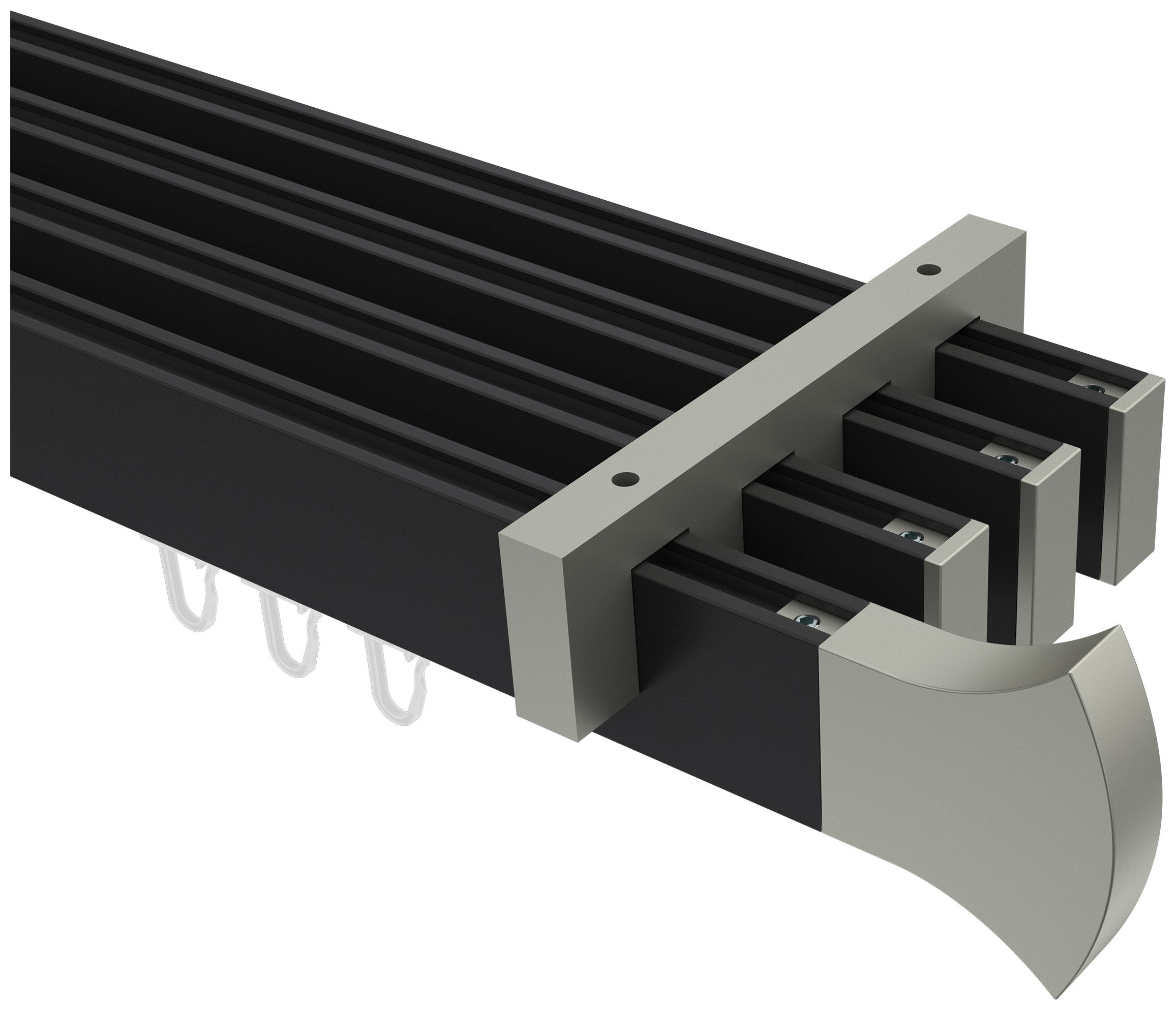 INTERDECO Innenlaufschiene Smartline Conex, 4-läufig, Fixmaß, kürzbar, Deckenmontage, Aluminium, Schwarz / Edelstahl-Optik / Bicolor, 14x35