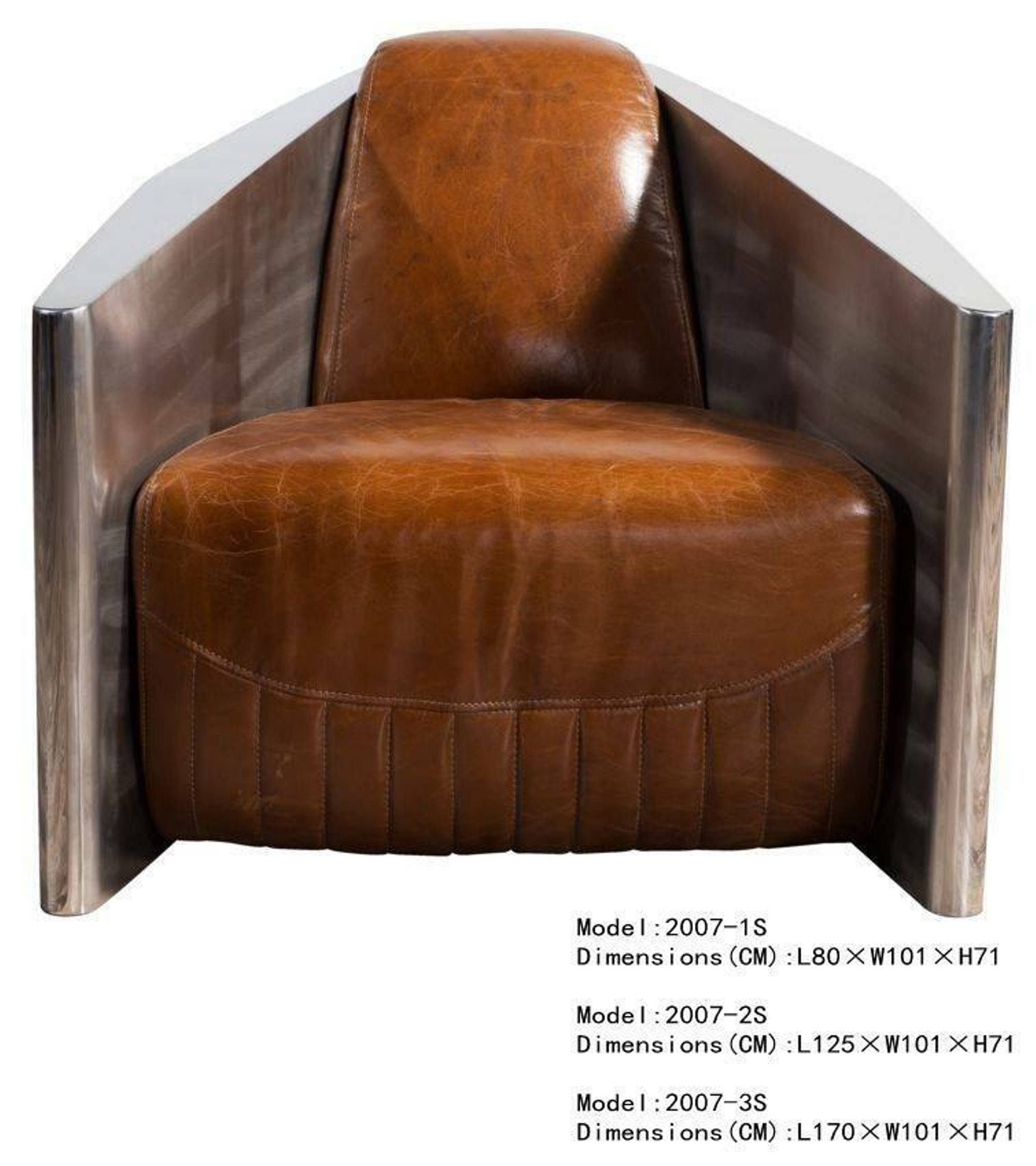 JVmoebel Sessel, Vintage Ledersessel Braun Retro Sessel Design Aluminium neu