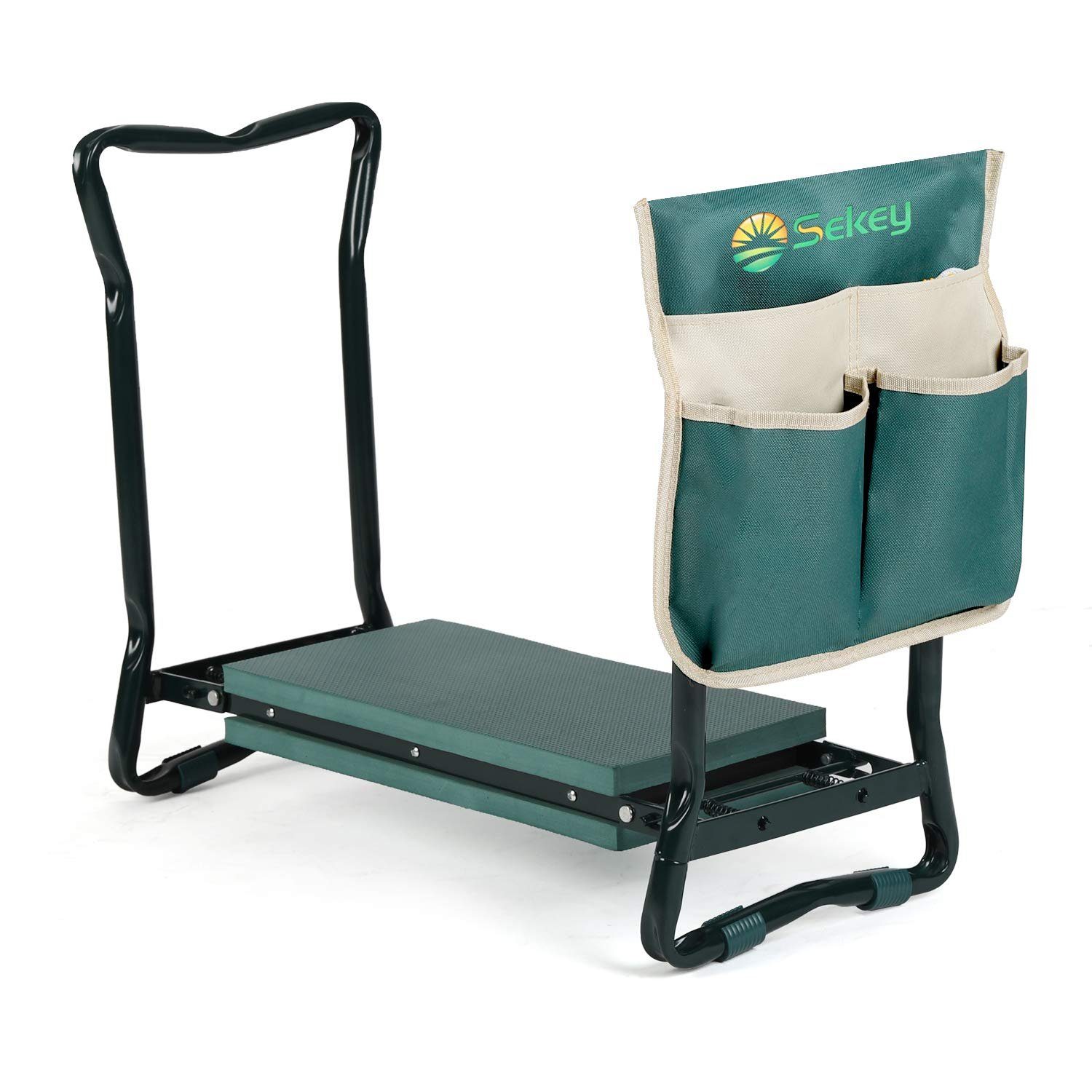 Sekey Kniebank 2 in 1 XXL Kniebank für Gartenarbeit Gepolstert Gartenhocker Klappbar, 2 in 1 Höhenverstellbar Gartenbank mit Werkzeugtasche 60 x 49 x 27,5cm