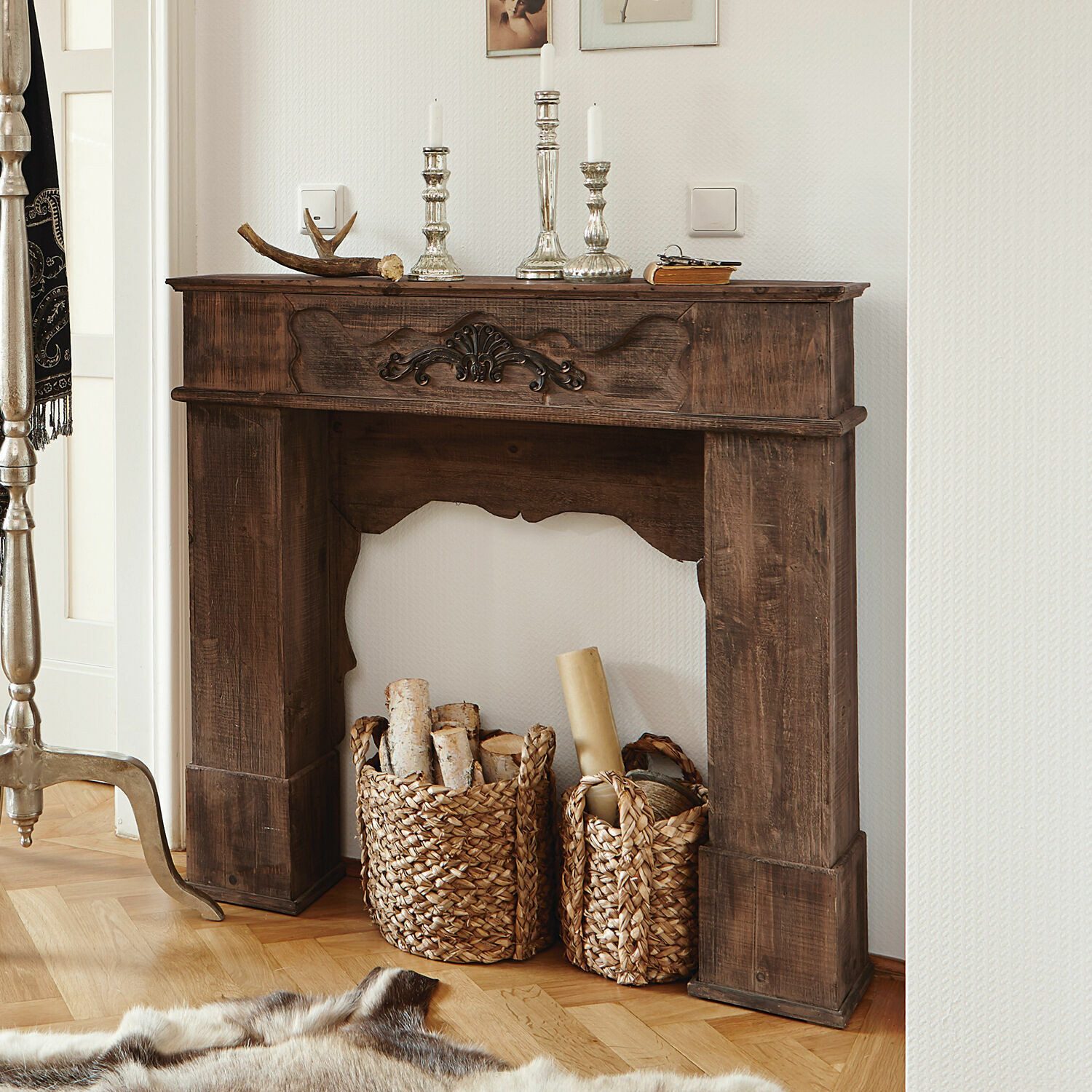 Mirabeau Kaminumbauschrank Kaminkonsole Margaux antikbraun günstig online kaufen
