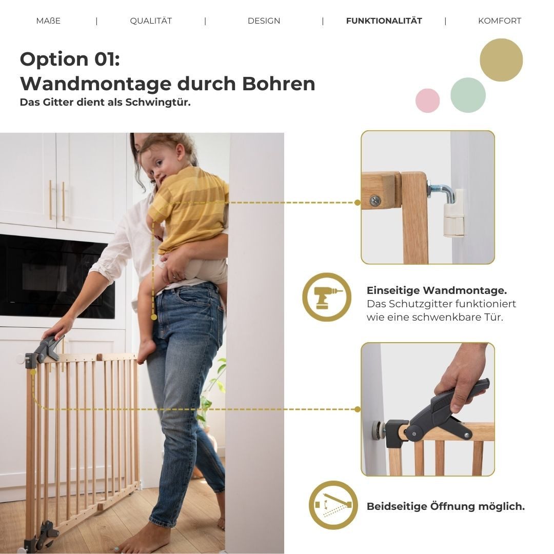 Geuther Türschutzgitter 2714 aus Holz – Klemmen oder Schwenken – 68–102 cm, auch als Treppenschutzgitter verwendbar