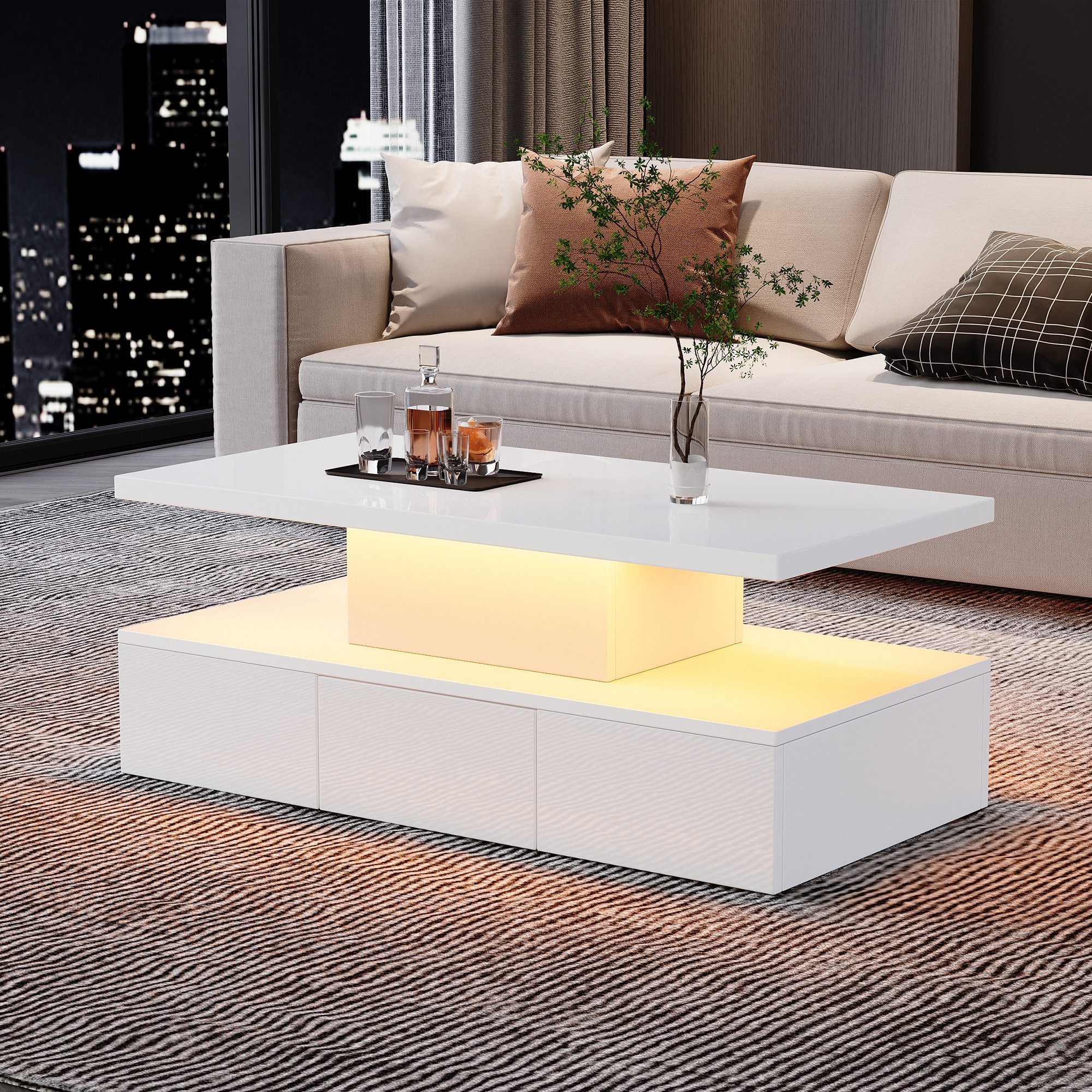 STILVORA Couchtisch mit LED-Licht,Sofatisch Wohnzimmertisch Hochglanz günstig online kaufen