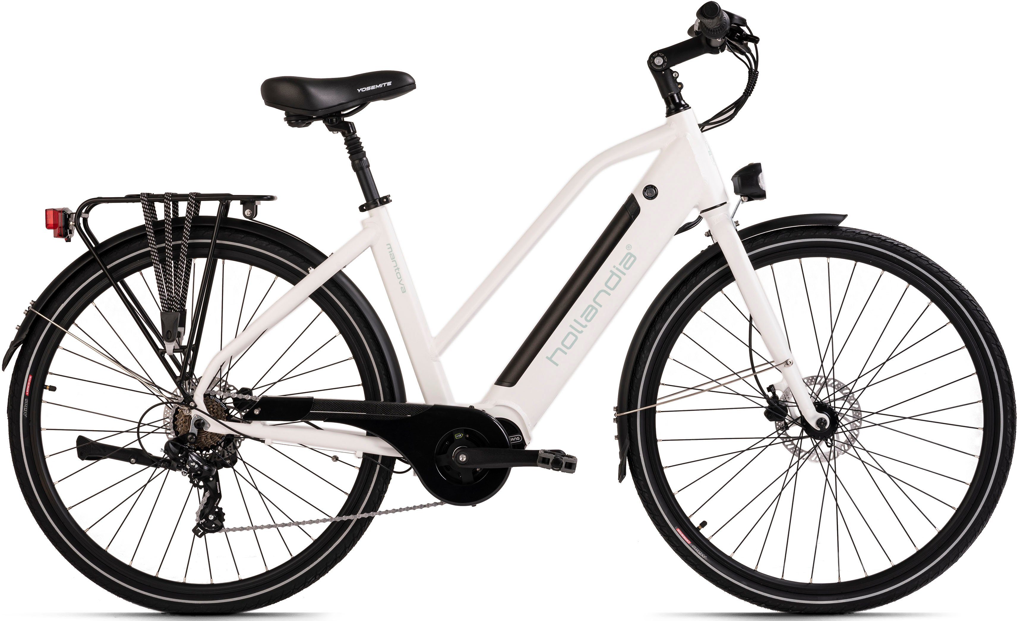 Hollandia E-Bike Mantova, 7 Gang Shimano Tourney Schaltwerk, Kettenschaltung, Mittelmotor, 374,4 Wh Akku, Pedelec, Elektrofahrrad für Damen, Urbanbike