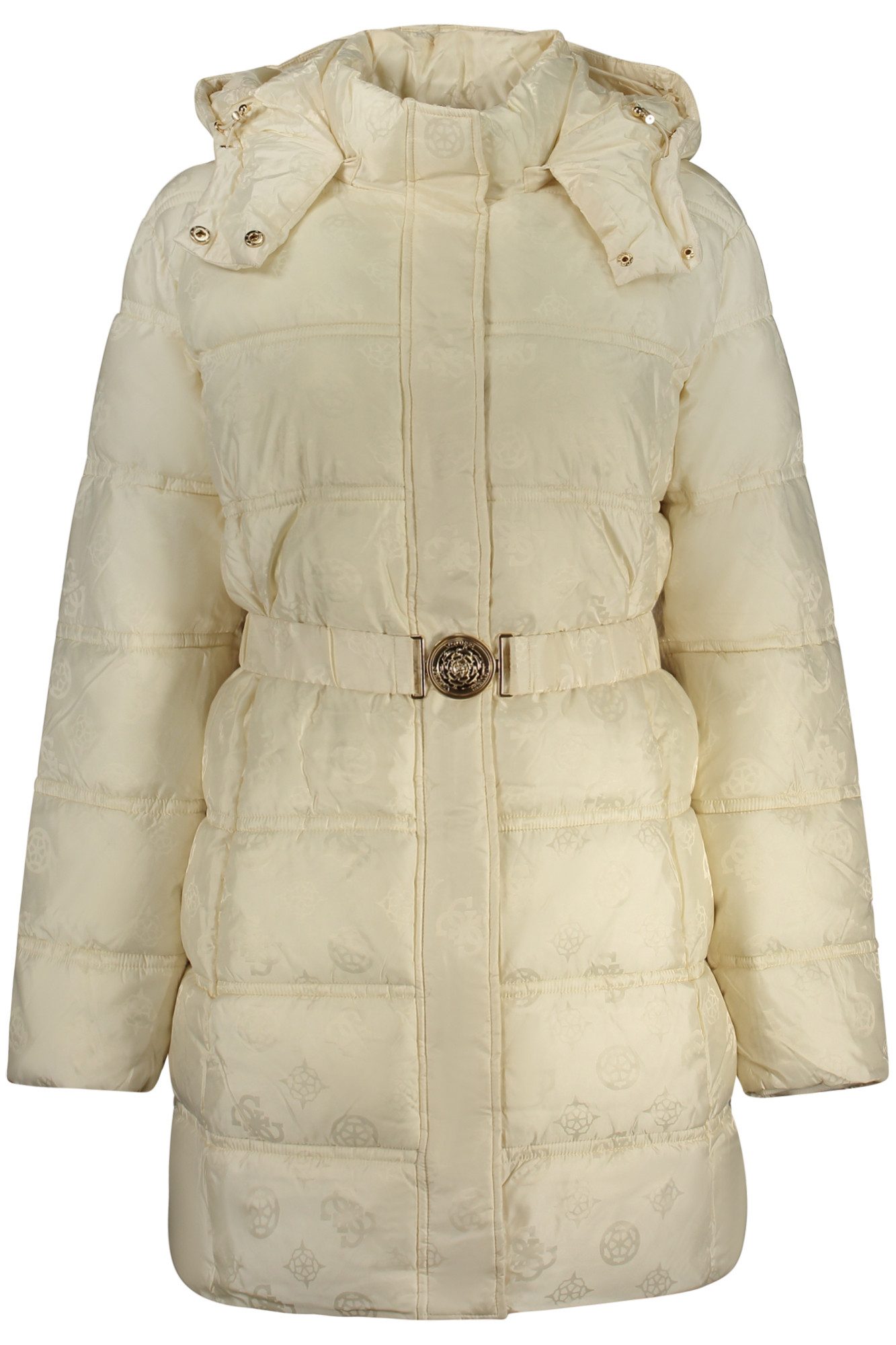 GUESS JEANS Outdoorjacke Damenmantel Beige: Langer, Wasserabweisender Mantel mit Kapuze und Gü