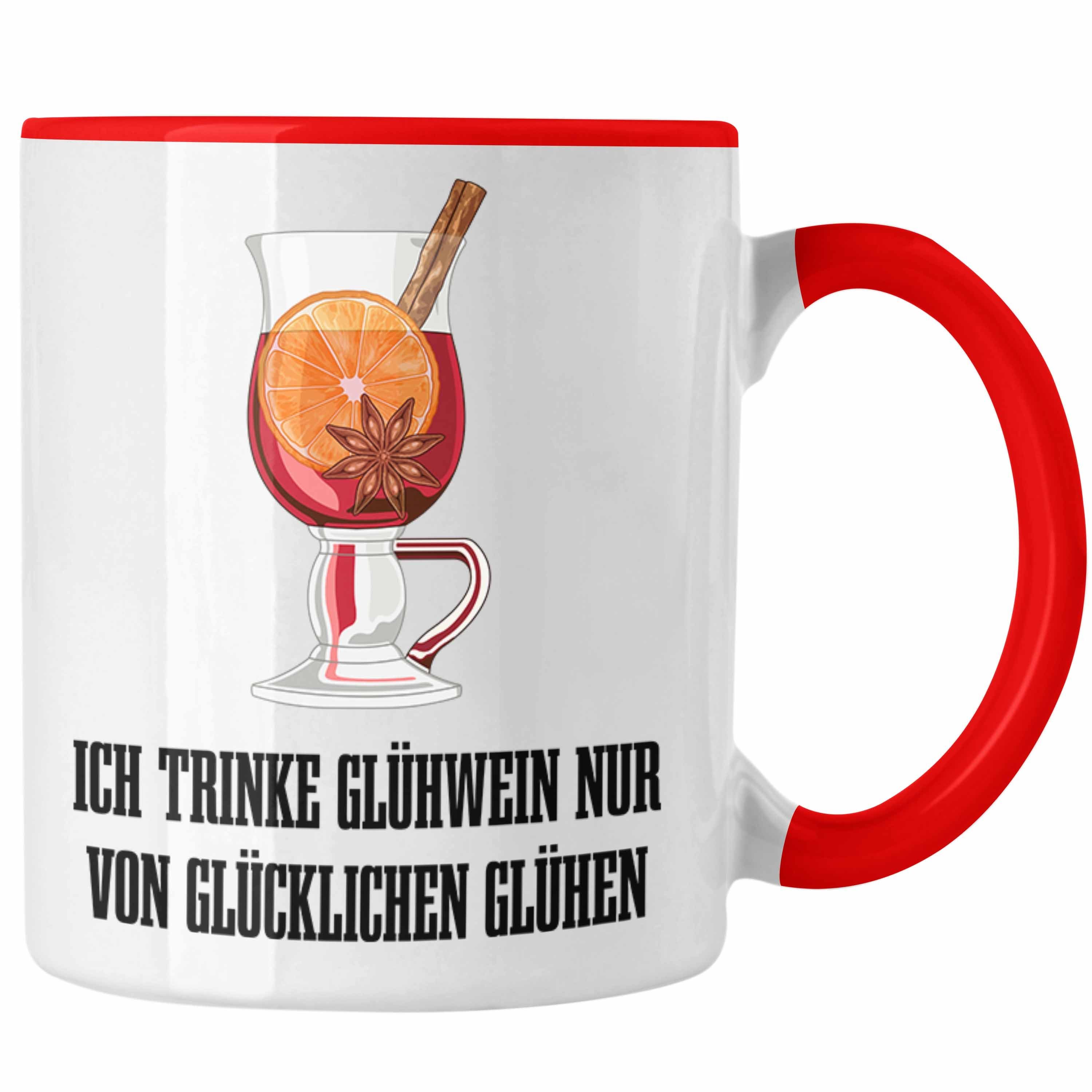 Trendation Tasse Trendation - Glühwein Tasse Lustig Spruch Glühweinbecher mit Henkel Doppelwandig Glühweintassen Gläser Weihnachtsmarkt Becher Tassen Geschenk - Von Glücklichen Glühen Rot