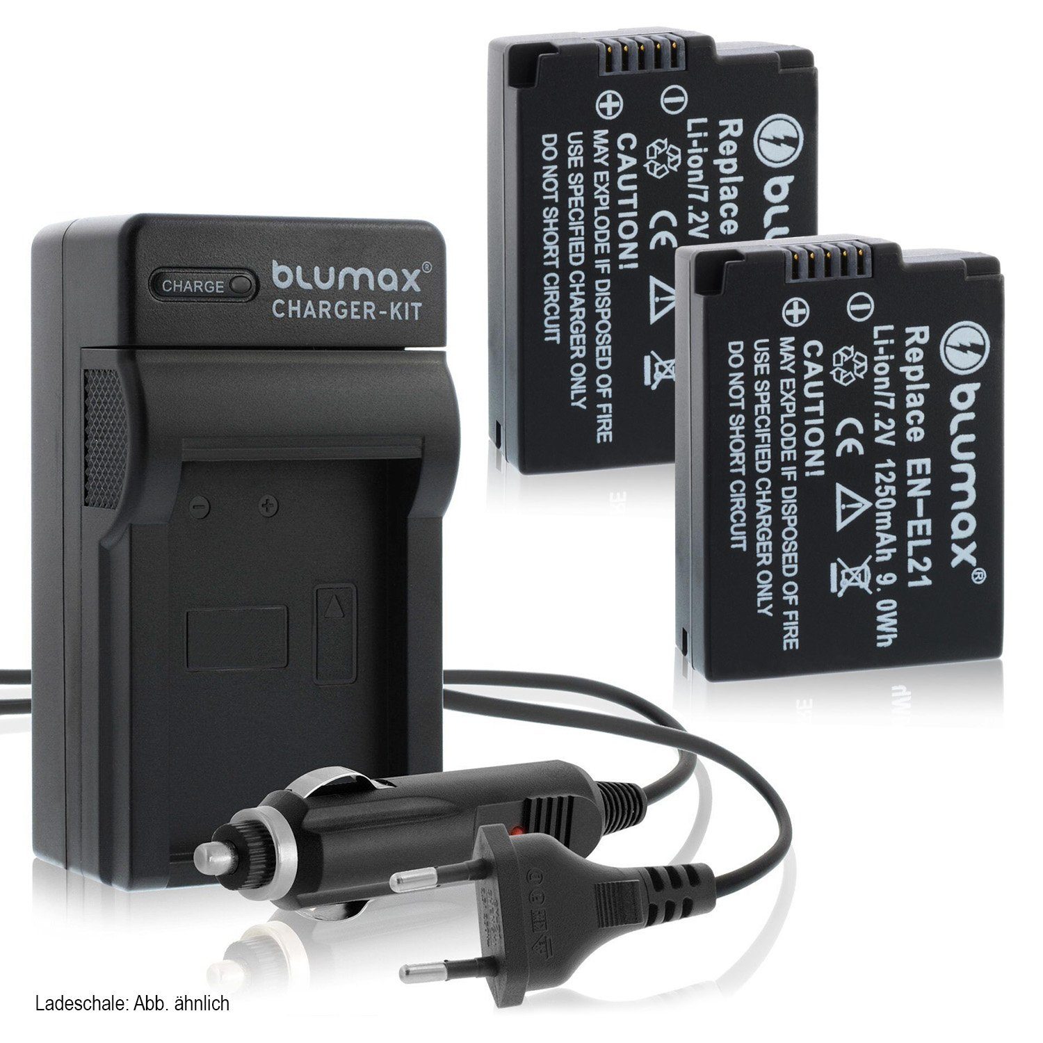 Blumax Set mit Lader für Nikon EN-EL21 1V2 1 J2 1250 mAh Kamera-Akku