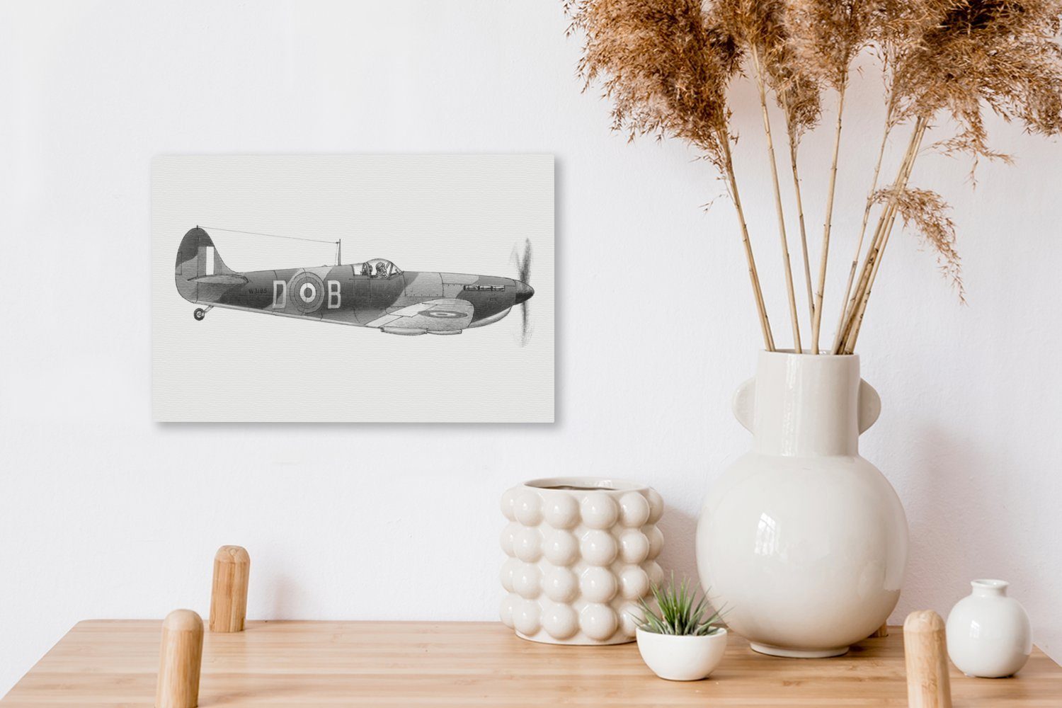 30x20 schwarz cm (1 St), Aufhängefertig, weiß, Spitfire einer OneMillionCanvasses® Wandbild Eine Supermarine Leinwandbild Illustration - und Wanddeko, Leinwandbilder,