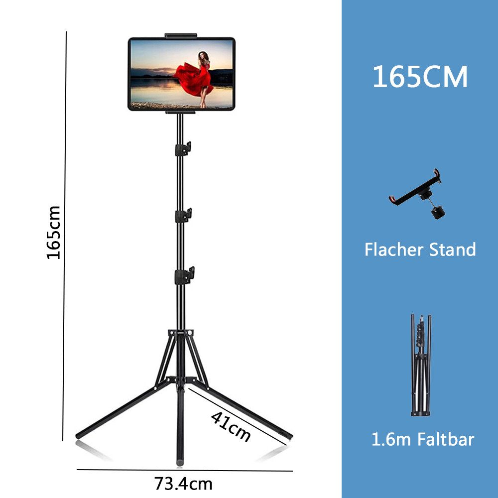 TUWENA Tablet-Halterung Tablet Halterung Stativ, Drehung Höhenverstellbar Tablet Bodenständer, (Höhenverstellbar bis 65” für iPad,iPhone und Alle 4,5-12.9 Zoll Tablet)
