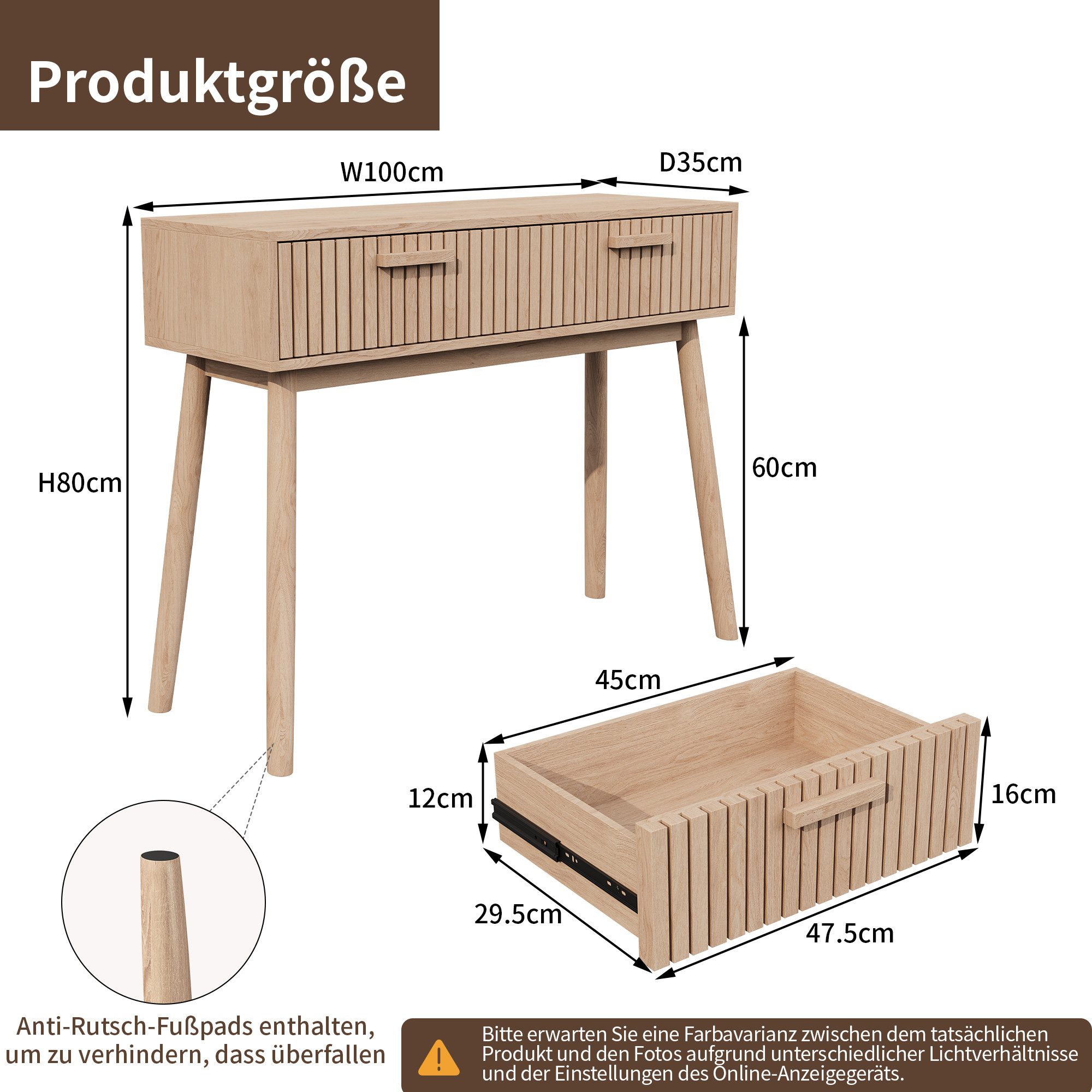 Furnishings Home Konsolentisch Ablagetisch Schreibtisch Wohnzimmertisch, Breie 100 cm, für Wohnzimmer,Schlafzimmer,Flur – Bild 4 von 5