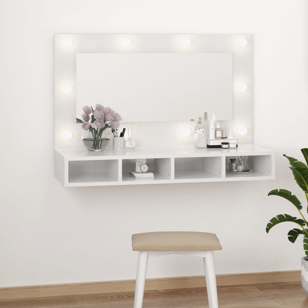 vidaXL Badezimmerspiegelschrank Spiegelschrank mit LED Hochglanz-Weiß 90x31,5x62 cm (1-St)