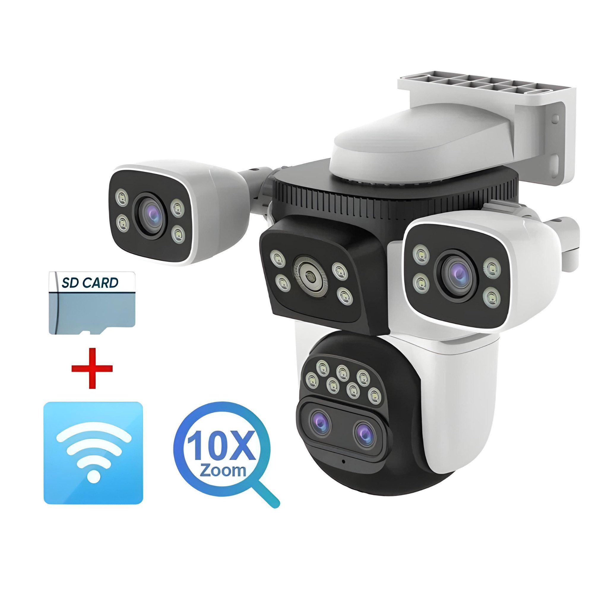 HS.SUPPLY Überwachungskamera Sicherheitskamera 4 Objektive, Nachtsicht & Bewegungserkennung (Indoor, Outdoor, Komplett-Set, Spotlight-Kamera mit 4 individuellen Objektiven, Bewegungserkennung, remote Control, 10-fach Zoom)
