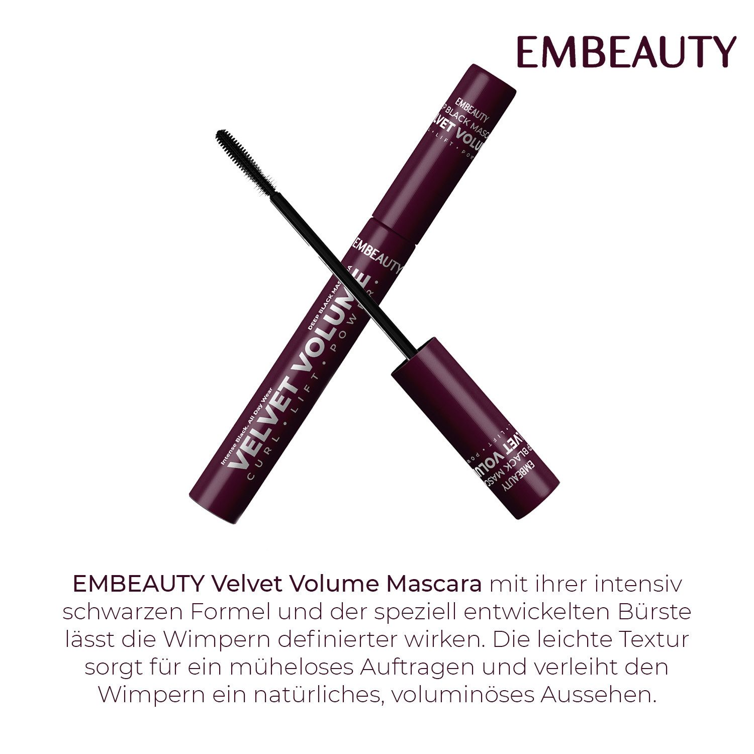 EMBEAUTY Mascara Ultra Black Mascara – Volumen & Länge mit intensiv schwarzer Farbe, Für voluminöse, optisch längere Wimpern