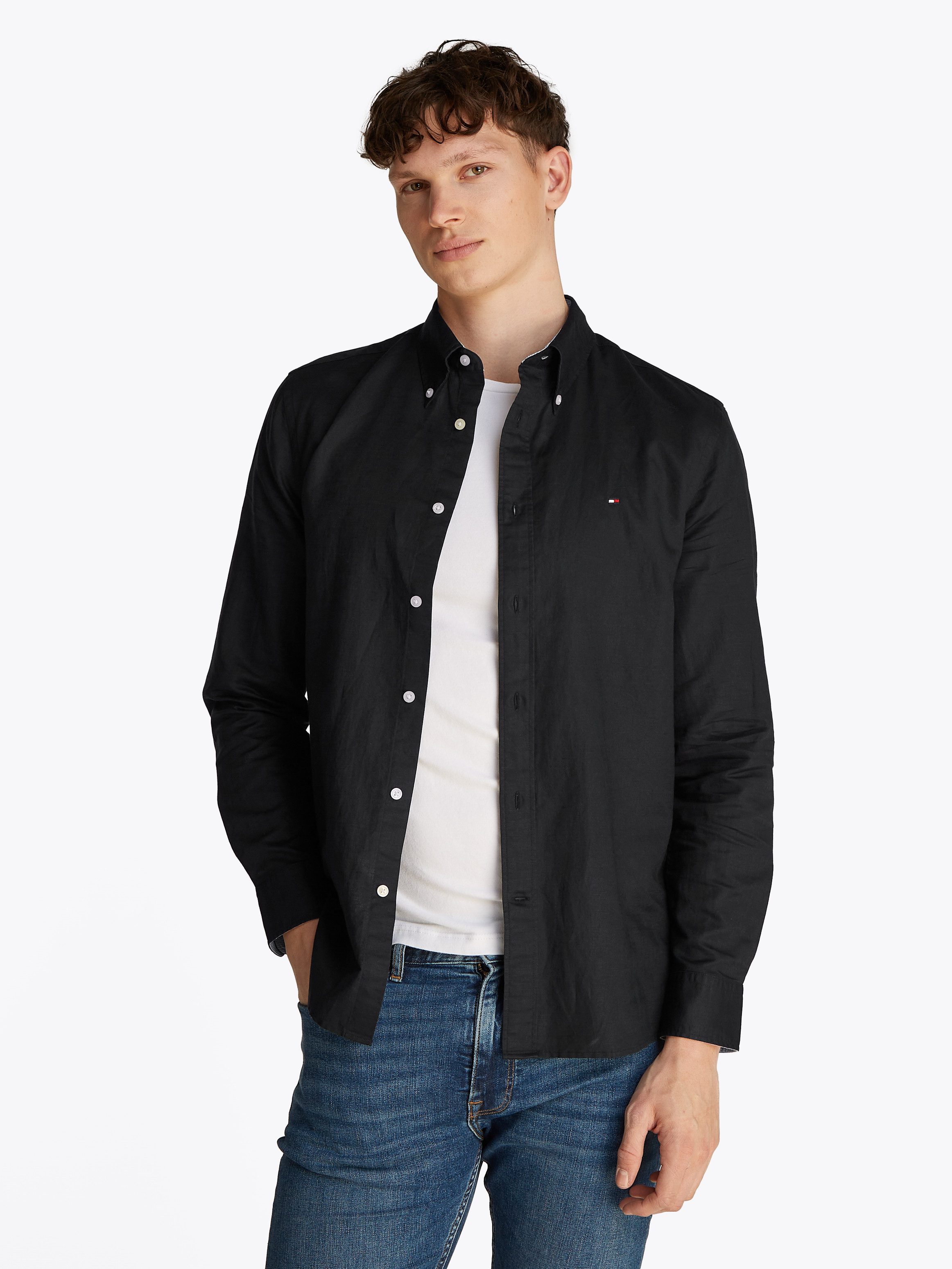 Tommy Hilfiger Langarmhemd LINEN BLEND SOLID RF SHIRT mit Button-down-Krage günstig online kaufen