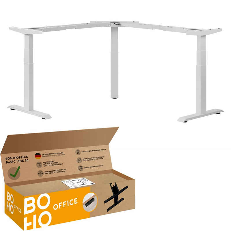 boho office® Eckschreibtisch Basic Line 90 (Tischgestell Weiß), Stehschreibtisch elektrisch höhenverstellbar mit 3 Speicherplätzen