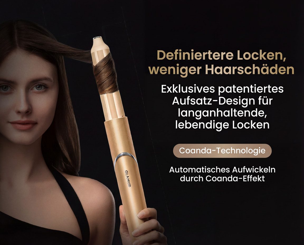 GlamUp Haartrockner 5-in-1 Flexible Styler Multi Air Curler – Hochtouriger Hörföhn, Ohne Hitzeschäden, Geschenkset, mit Feststeller-Funktion, Schnell föhnendes Reisestylingtool
