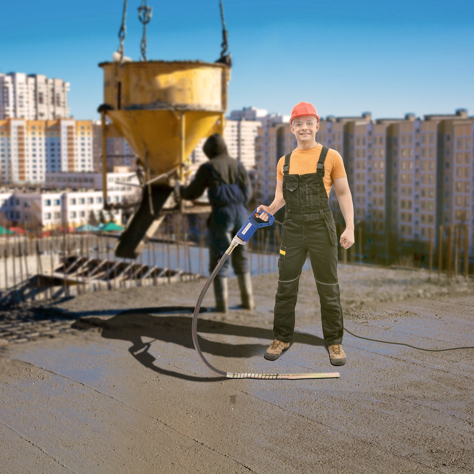 Arebos Betonmischer Betonrüttler, Verschiedene Wattstärken & Schlauchlängen, (Betonrüttler), Taste für den Dauerbetrieb – Bild 2 von 5