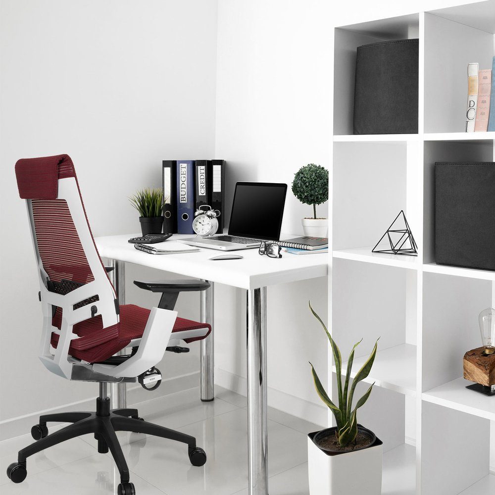 WHITE Profi Drehstuhl St), Bürostuhl ergonomisch SMART Netzstoff (1 OFFICE Schreibtischstuhl GENIDIA Rot/Weiß hjh