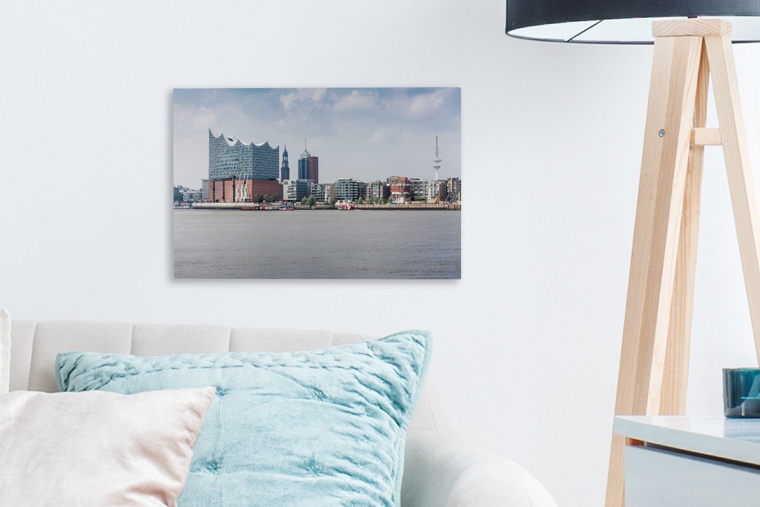 OneMillionCanvasses® Leinwandbild Hamburger Hafen mit der Elbphilharmonie, Fotodruck (1 St), Leinwand Bilder Klein, Wand Dekoration Aesthetic 30x20 cm