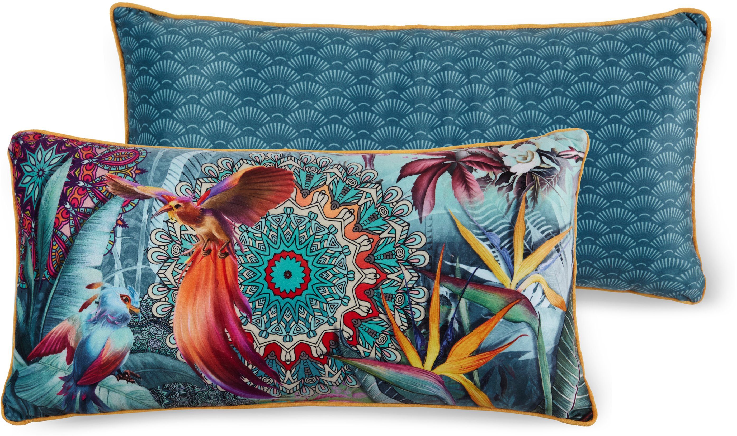 hip Dekokissen Lovise, Mit Füllung, 1 Stück, Biese, 30x60, Wendeoptik, Weich, Mandala, Petrol