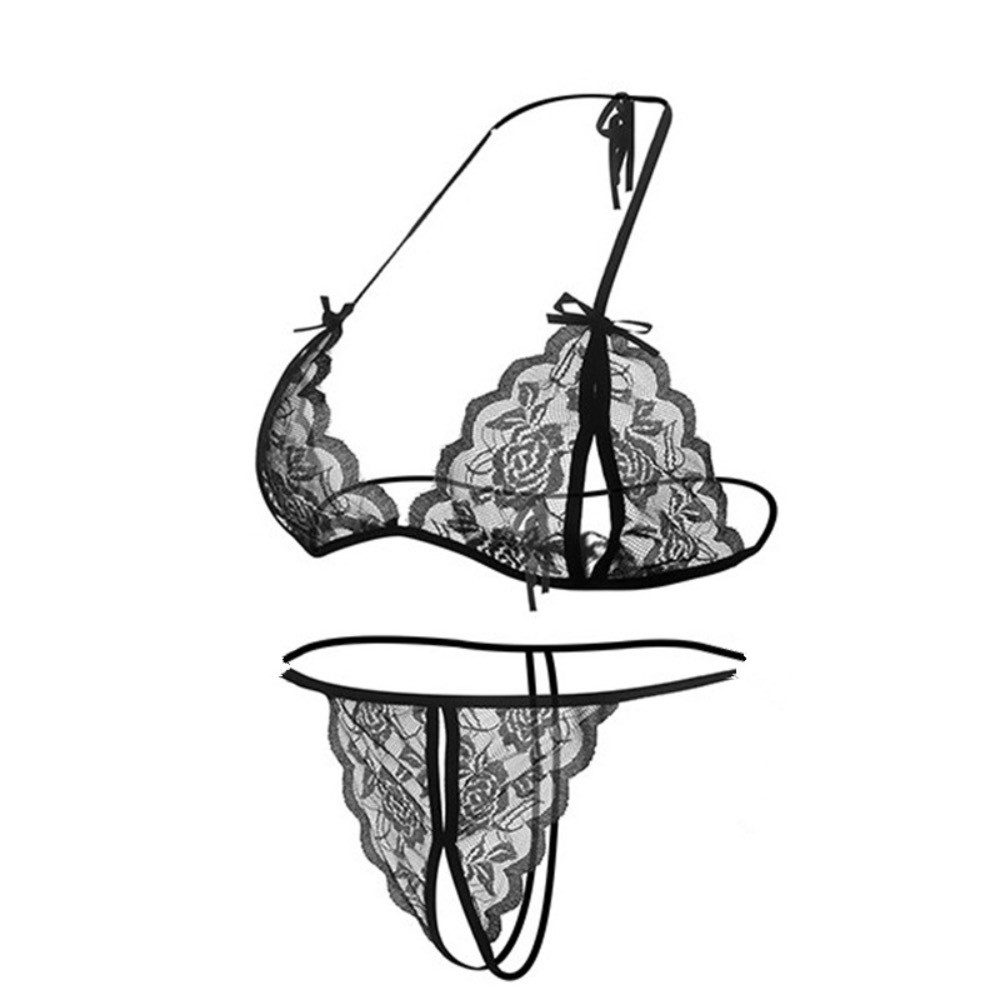 Lovolotti Set: Ouvert-BH Damen Spitzen Dessous Set Transparente Bralette Slip aus feiner Spitze Offener Catsuit Damen Reizwäsche Spitzen Unterwäsche Dessous