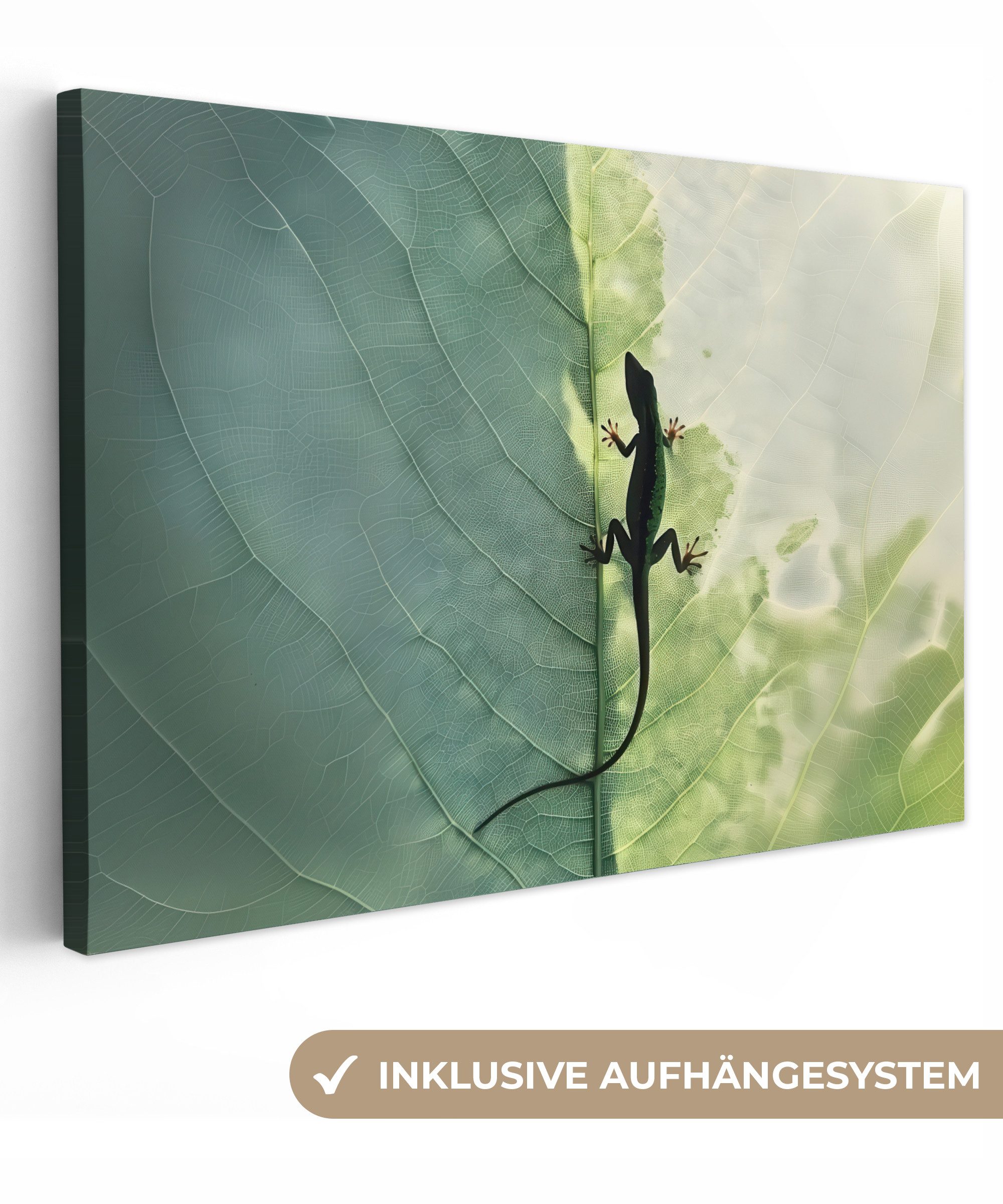 OneMillionCanvasses® Leinwandbild Eidechse - Blatt - günstig online kaufen