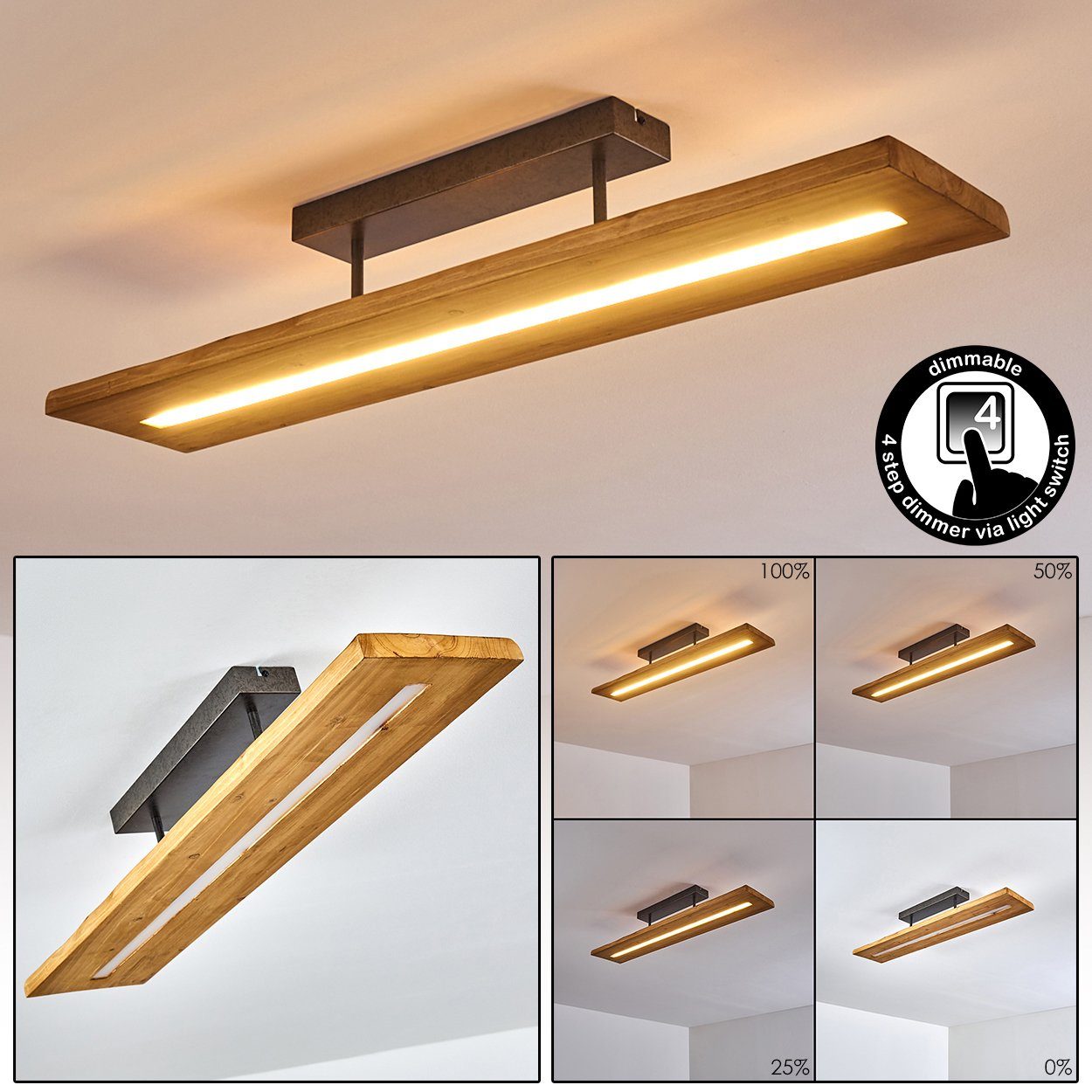 hofstein Deckenleuchte »Volano« dimmbare Deckenlampe aus dunklem Holz und M günstig online kaufen