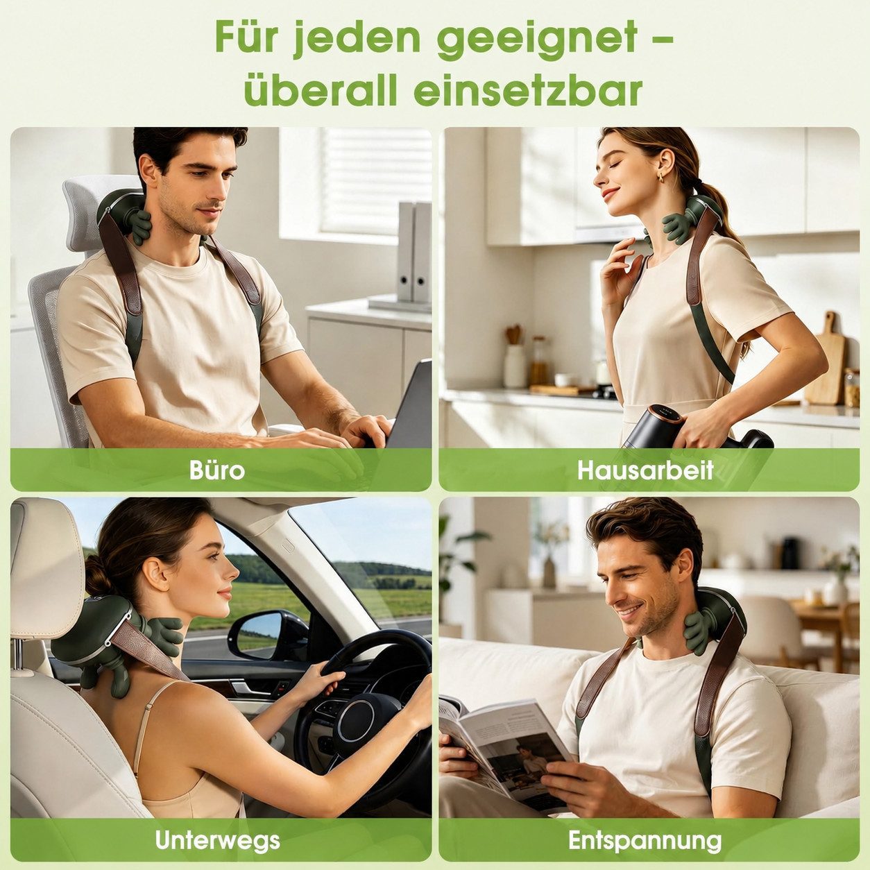 ibettertec Nacken-Massagegerät Nackenmassagegerät mit Wärmefunktion, kabelloses Shiatsu Massagegerät, für Nacken, Schultern und Rücken, 3 Intensitätsstufen, 200 – Bild 2 von 5