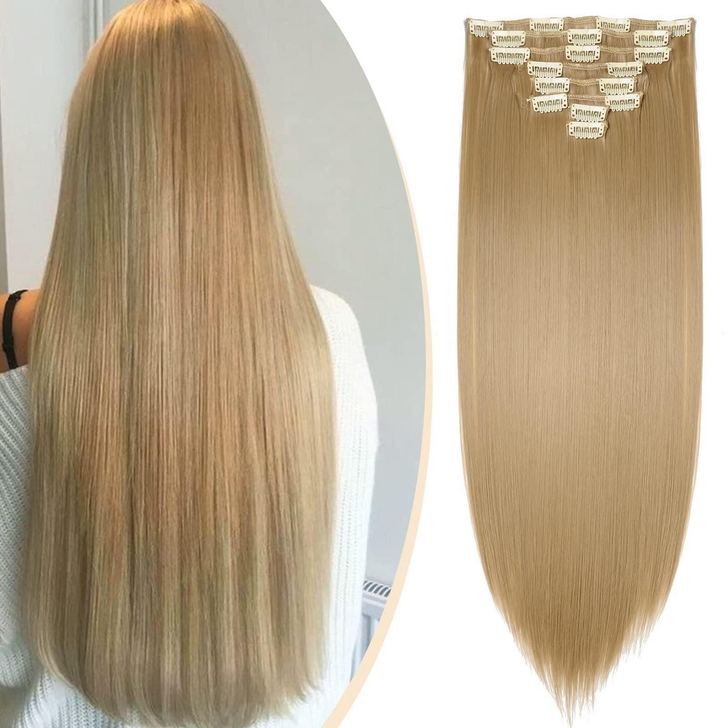 LuxusKollektion Kunsthaar-Extension Haarverlängerung Clip In 8 Teilig 18 Clips Echthaar 66 cm Aschblond