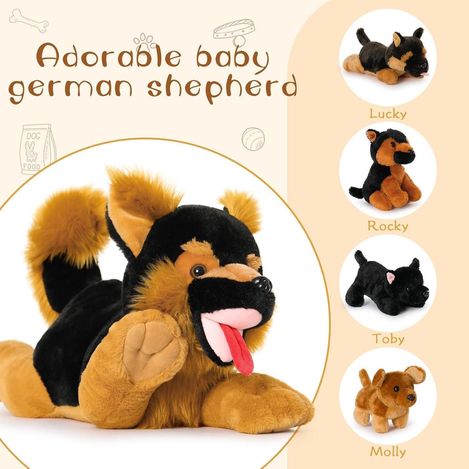 LuxusKollektion Kuscheltier Plüschtier Schäferhund Welpen Bauch 50cm Geschenk Darkbrown-black