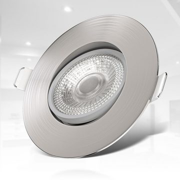 B.K.Licht LED Einbaustrahler SET 6x Einbauleuchten 90mm dimmbar ultra-flach schwenkbar - BKL1285, Dimmfunktion, LED fest integriert, Warmweiß, 6 Einbauspots Decke 5W 460Lm 3000K Deckenausschnitt Ø68mm Matt-Nickel