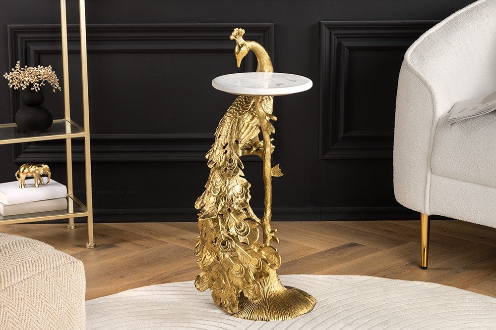 riess-ambiente Beistelltisch WILDLIFE PEACOCK 75cm gold antik / weiß · Wohn günstig online kaufen