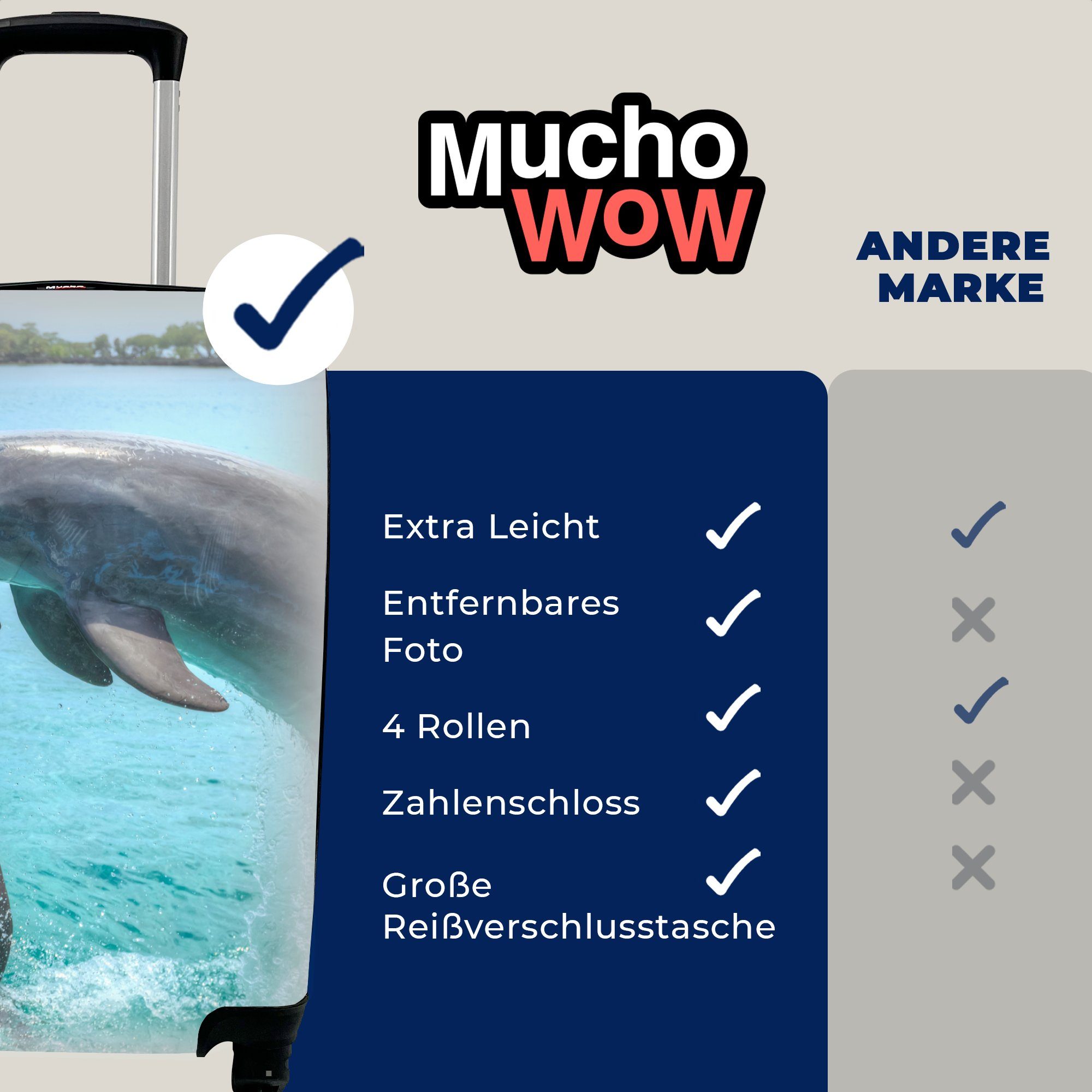 MuchoWow Handgepäckkoffer Delfine Reisetasche für 4 mit Handgepäck Rollen, Bay Islands, rollen, Ferien, vor den Reisekoffer Trolley
