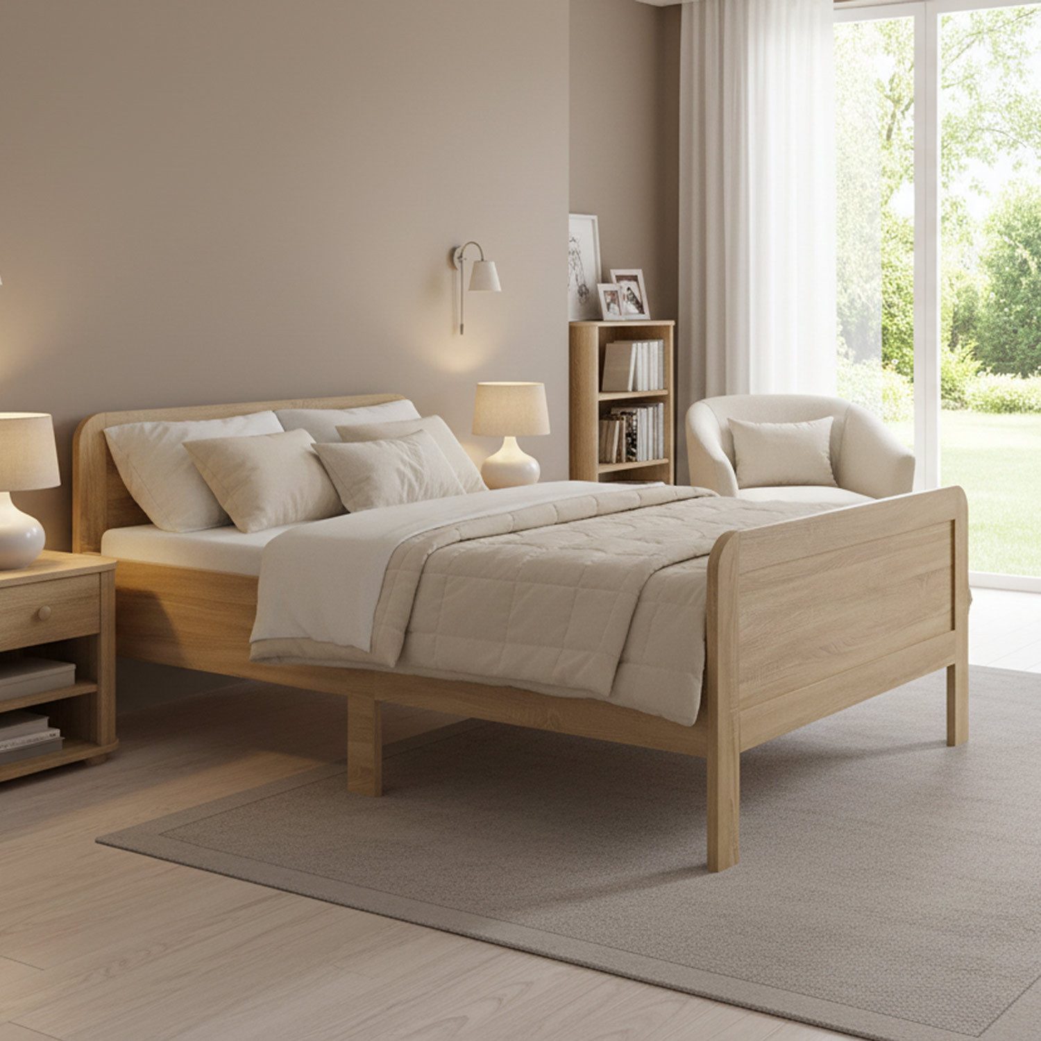 Homestyle4u Funktionsbett 90x200 100x200 120x200 Holzbett Seniorenbett Komfortbett Braun Weiß, 120x200, Aufbau per Stecksystem, höhenverstellbar, erhöhter Einstieg