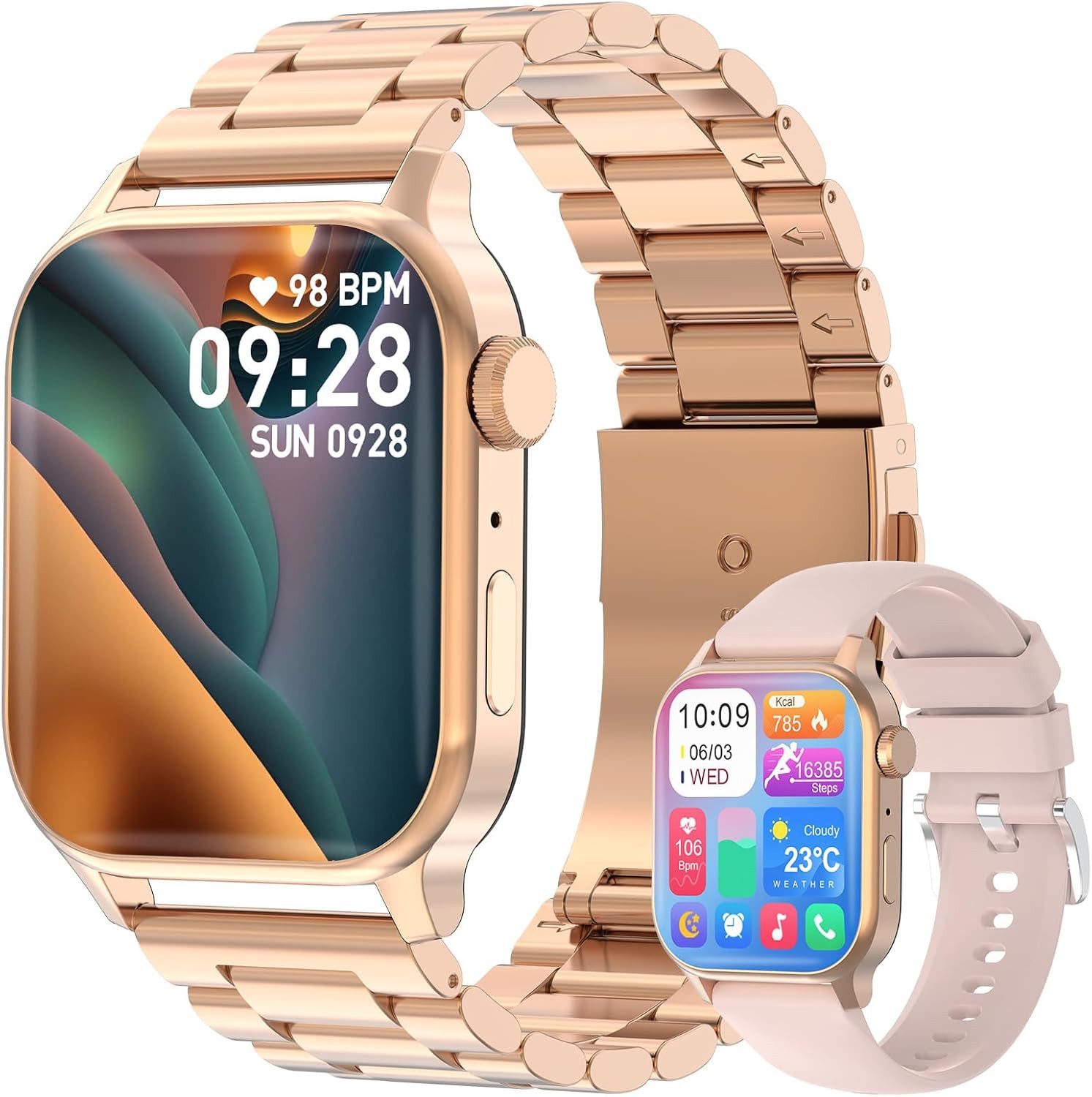 Zevelora Herren's Anruffunktion Fitness Tracker Telefonfunktion Smartwatch (Android/iOS), mit 2 verstellbaren Armbändern Business Stil Smart Watch 100+Sportmodi