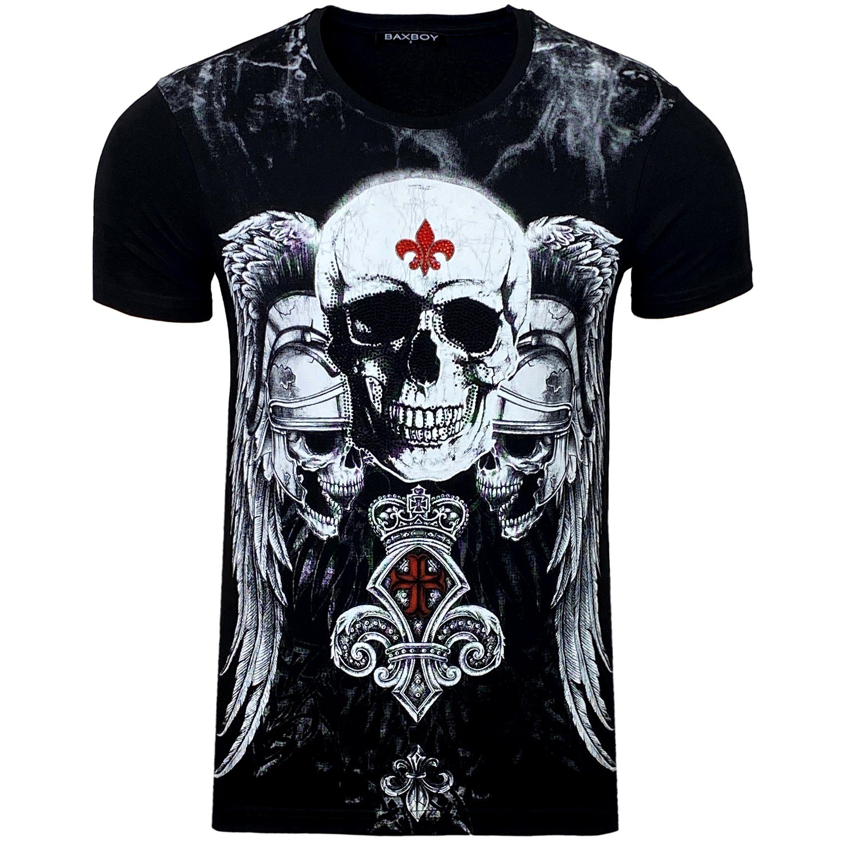 Baxboy T-Shirt Baxboy T-Shirt mit stylischem Totenkopf-Print mit Strasssteinen 2308