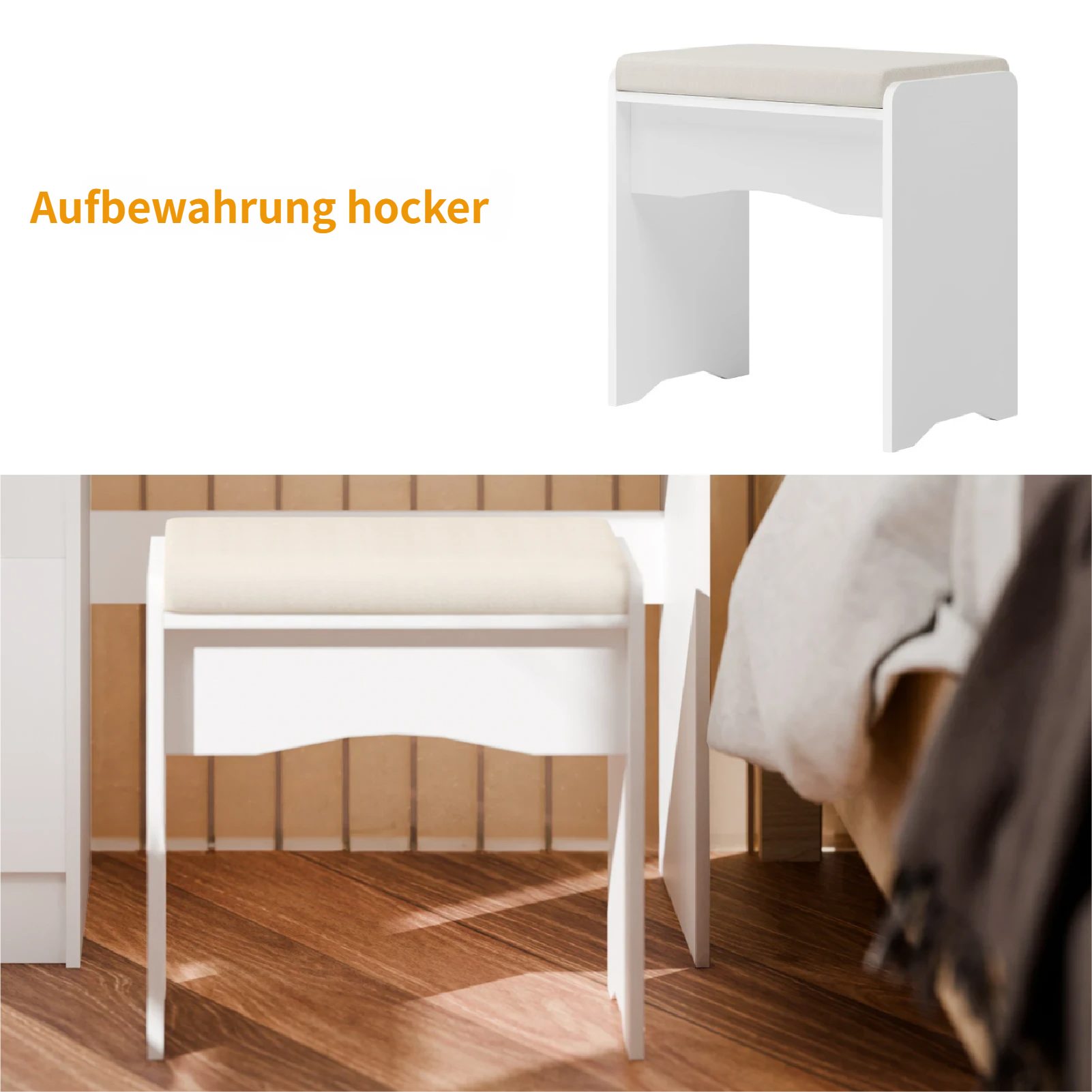 Rutaqian Schminktisch Schminktisch mit 3 Farblicht Herzspiegel, Schminktisch mit Stuhl, Sosmetiktisch mit 4 Schubladen & LED Spiegel, Inkl. Stuhl – Bild 5 von 5