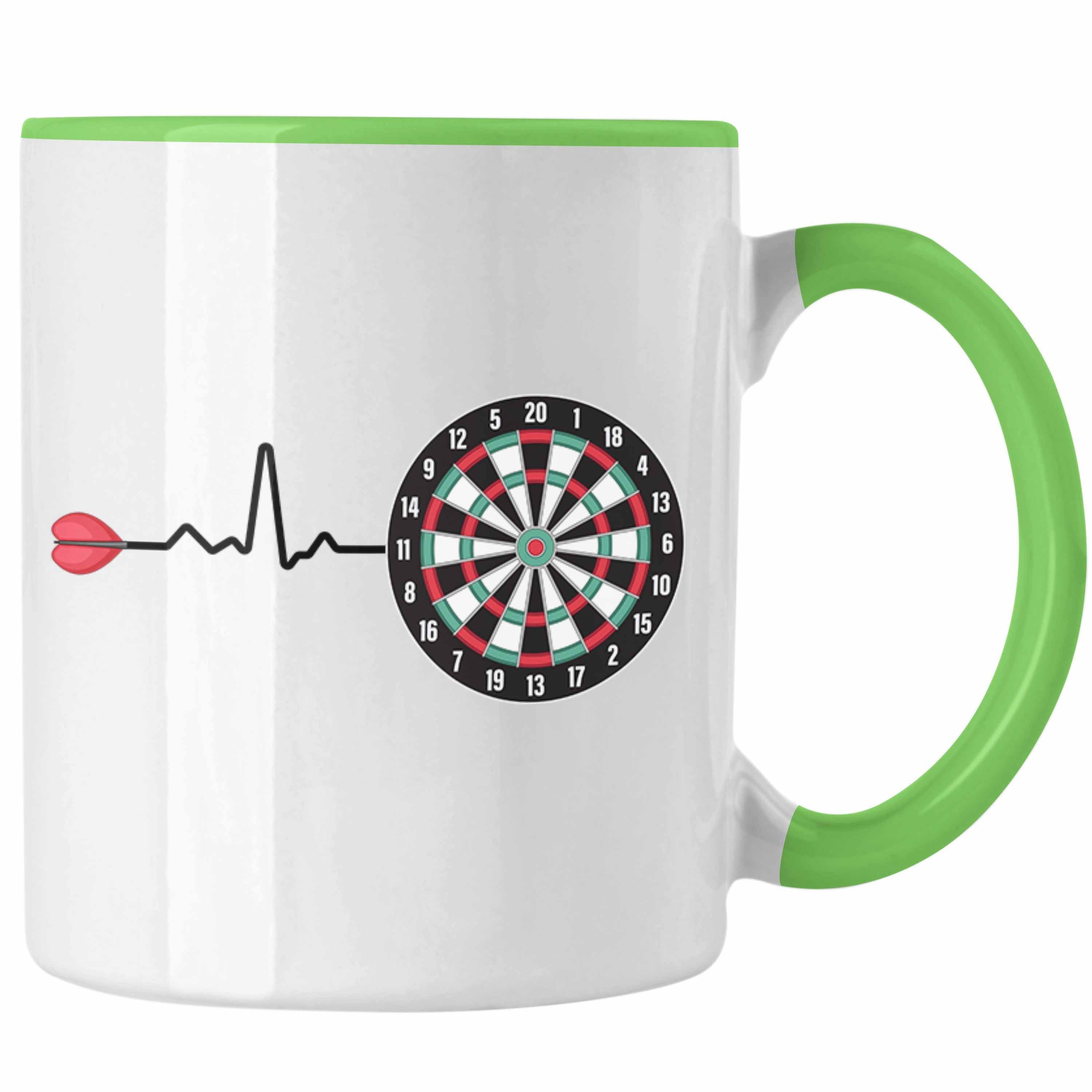 Trendation Tasse Trendation - Dart Geschenke Dartspieler Tasse für Geschenkidee Grün Darts Herzschlag Männer Frauen Kaffeetasse Geschenk