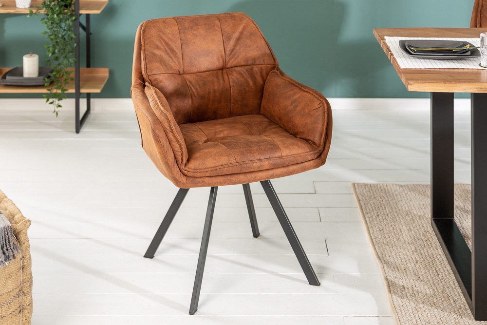 riess-ambiente Armlehnstuhl NORDIC STAR antik braun – Microfaser, Massivholz-Beine, mit Armlehne, Industrial Design mit Sitzkomfort – ideal für Dein Loft-Esszimmer