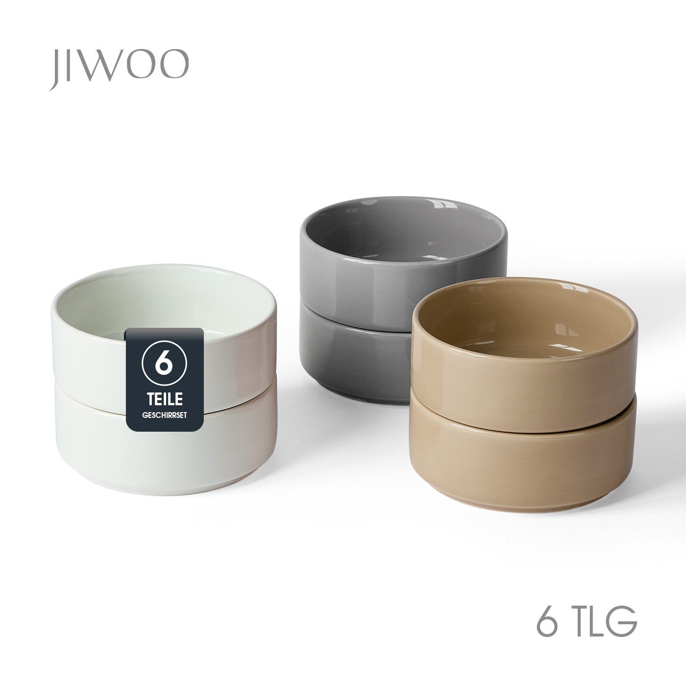 JIWOO Salatschüssel 4er Ø13,5cm, Müslischüssel Suppenschüssel Dessertschale Obstschale, Keramik, (Schüsselset, 6-tlg), Bowl Hochwertiges Schüsseln Bunt Schüssel Mikrowellenofen Spülmaschine