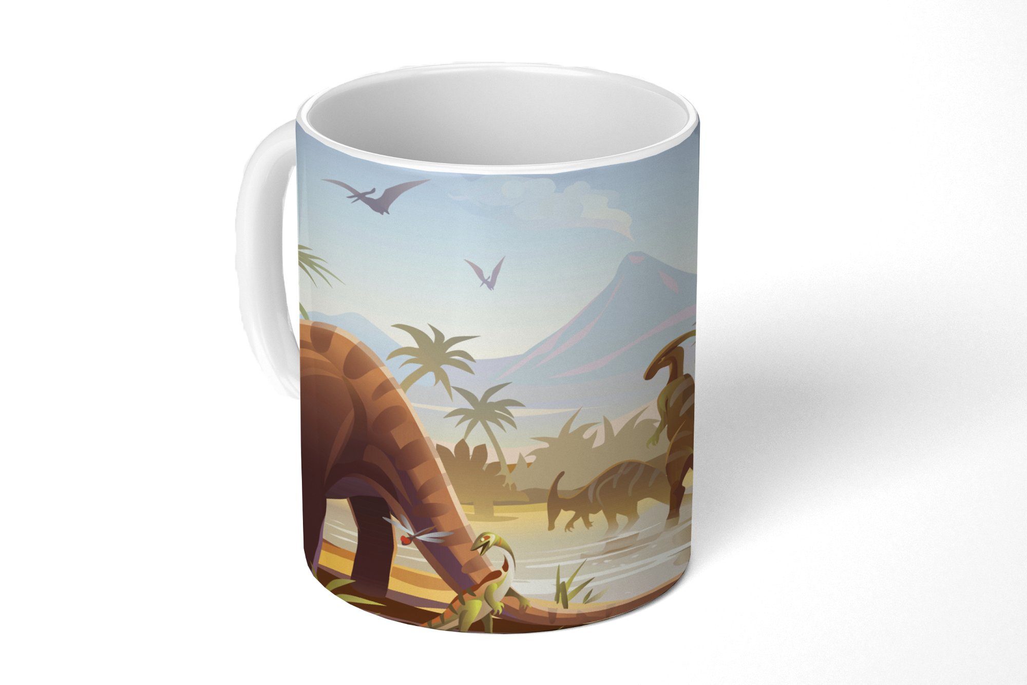 MuchoWow Tasse Dinosaurier - Landschaft - Tropisch - Kinder - Jungen, Keramik, Kaffeetassen, Teetasse, Becher, Teetasse, Geschenk