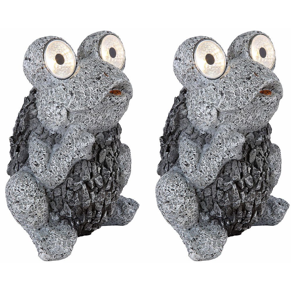 GLOBO LIGHTING LED Solarleuchte, LED-Leuchtmittel fest verbaut, Solarleuchte Frosch grau Solar Figur Frosch Außenlampe Steinoptik 2x