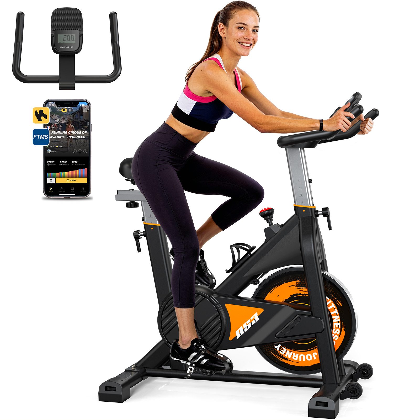VOWVIT Heimtrainer Fahrrad mit Bluetooth, Display, Hometrainer Fahhrad mit Magnetischem Widerstand, 160 KG Belastbar