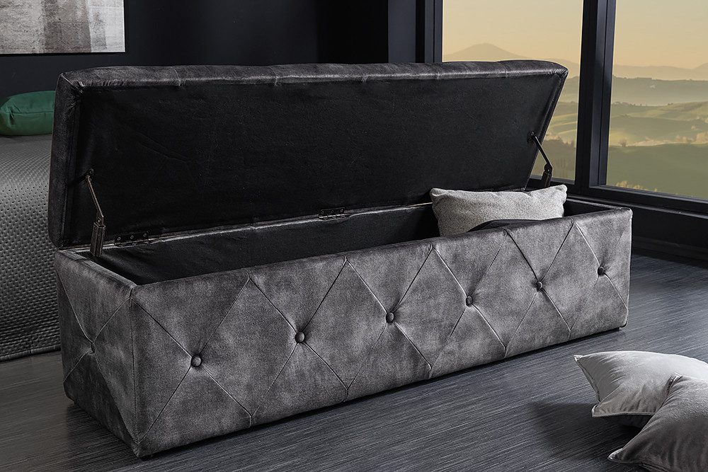 riess-ambiente Bettbank EXTRAVAGANCIA 140cm grau (Einzelartikel, 1-St), Polsterbank · Schlafzimmer · Samt · mit Stauraum · Flur · Chesterfield