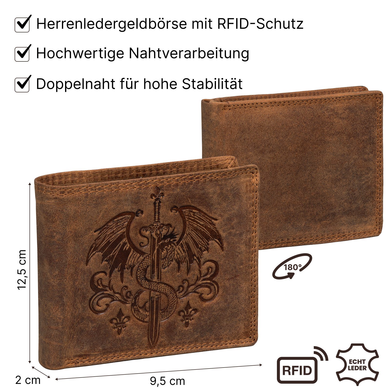 EAAKIE Geldbörse RFID Büffel Echt Leder Geldbörse Portemonnaie Herren mit Motiv, RFID Schutz