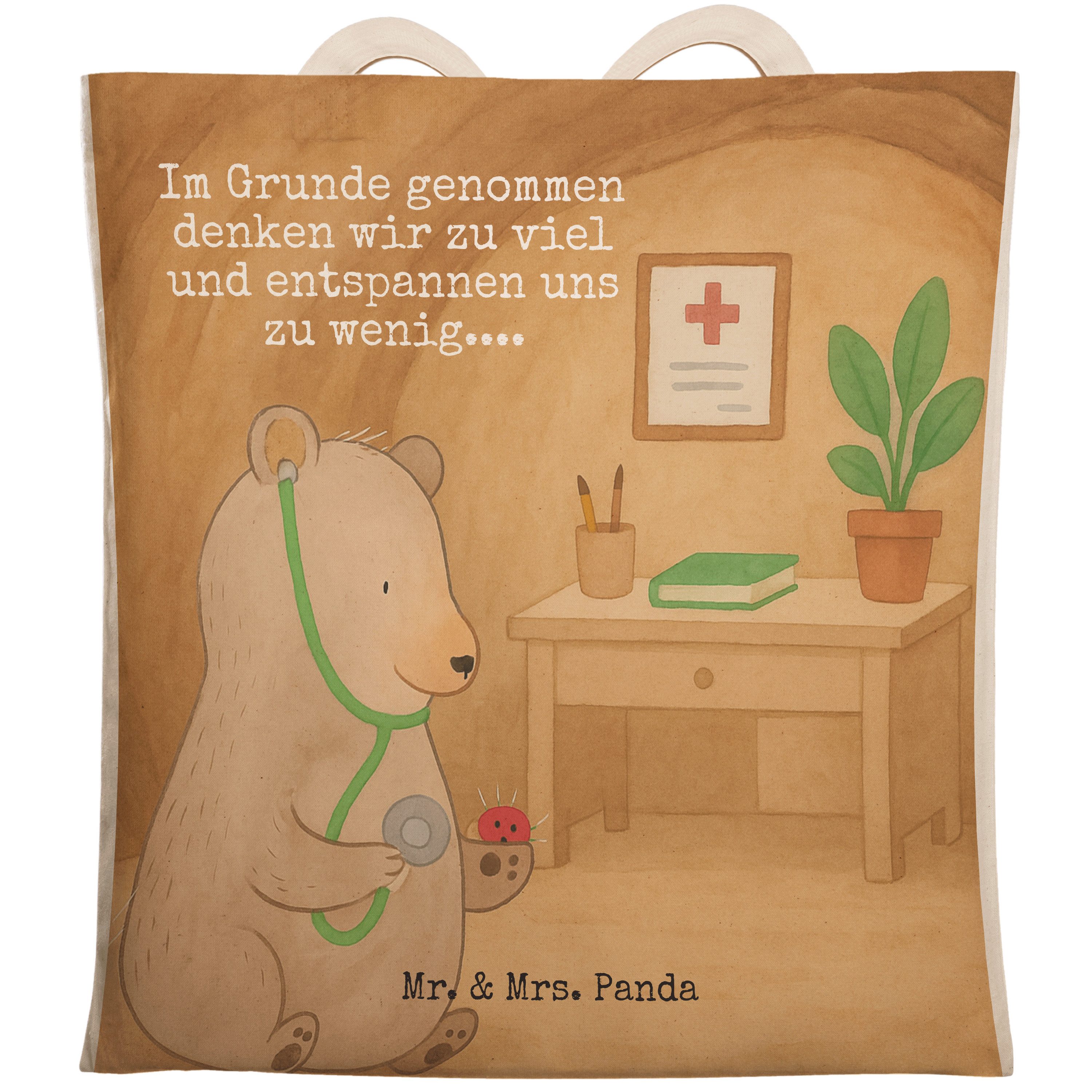 Mr. & Mrs. Panda Tragetasche Bär Arzt Design, Tote Bag, Weiß, Stoffbeutel, Einkaufstasche, Teddy, (Packung), Freizeittasche mehrzwecktasche Alltagstasche