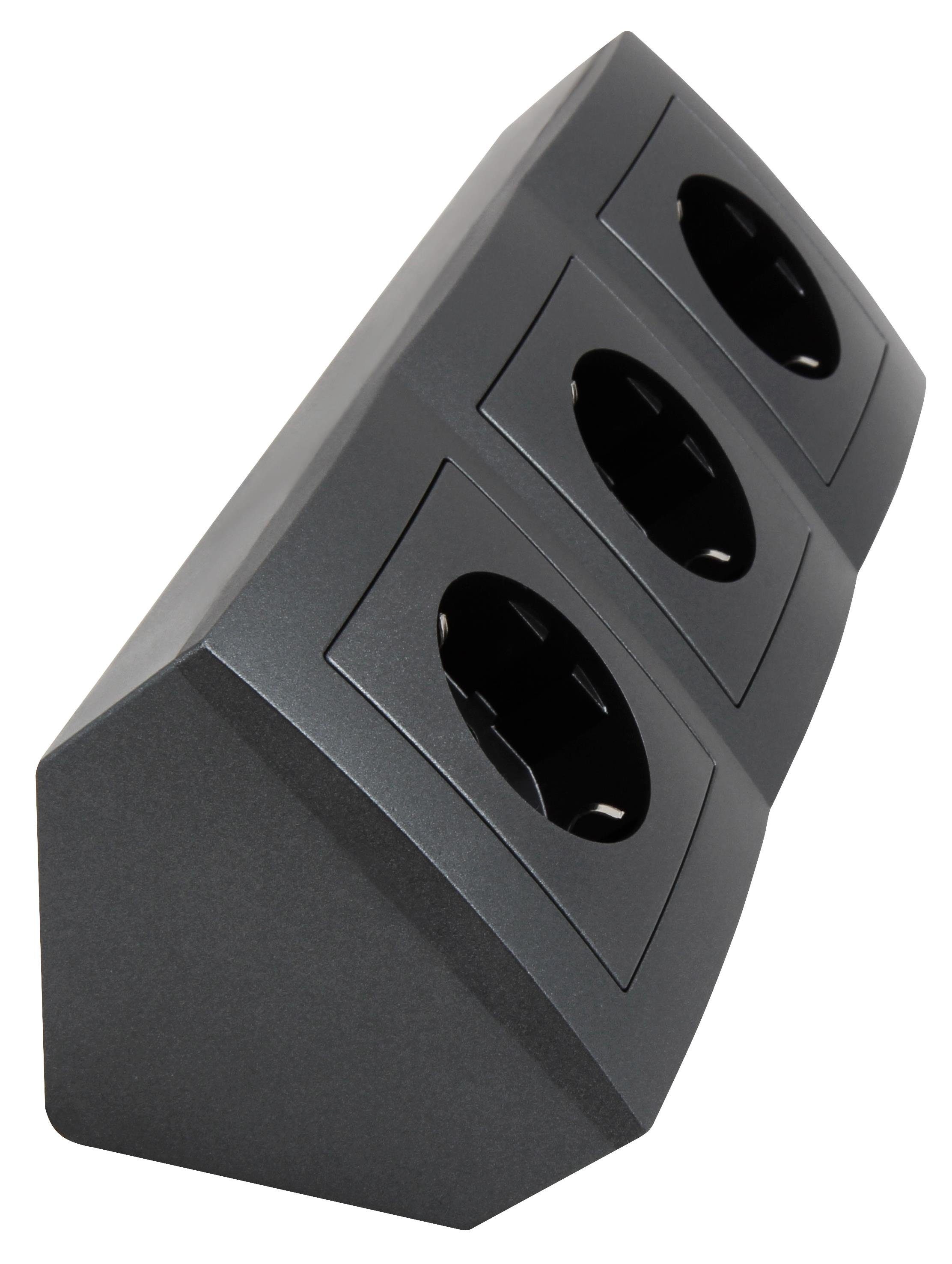 McPower Steckdosenblock McPower ''Flair'' 250V~/16A, Aufbau, Anthrazit, 3-fach Mehrfachsteckdose