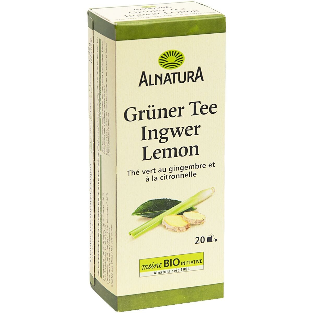 Alnatura Tee Ingwer-Lemon, aromatisierter Grüntee, 20 Aufgussbeutel