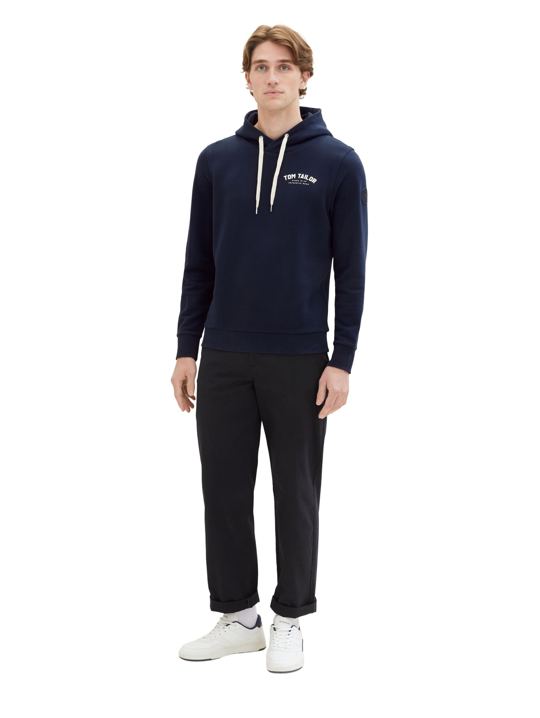 TOM TAILOR Hoodie mit Label-Print Tunnelzug Cotton für Baumwolle Regular Fit Kapuze bedruckt wärmend Tunnelzug