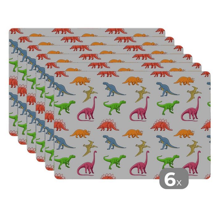Platzset Muster - Dino - Kinder - Farben - Kinder - Junge MuchoWow (6-St) Platzset Platzdecken Platzmatte Tischmatten Schmutzabweisend